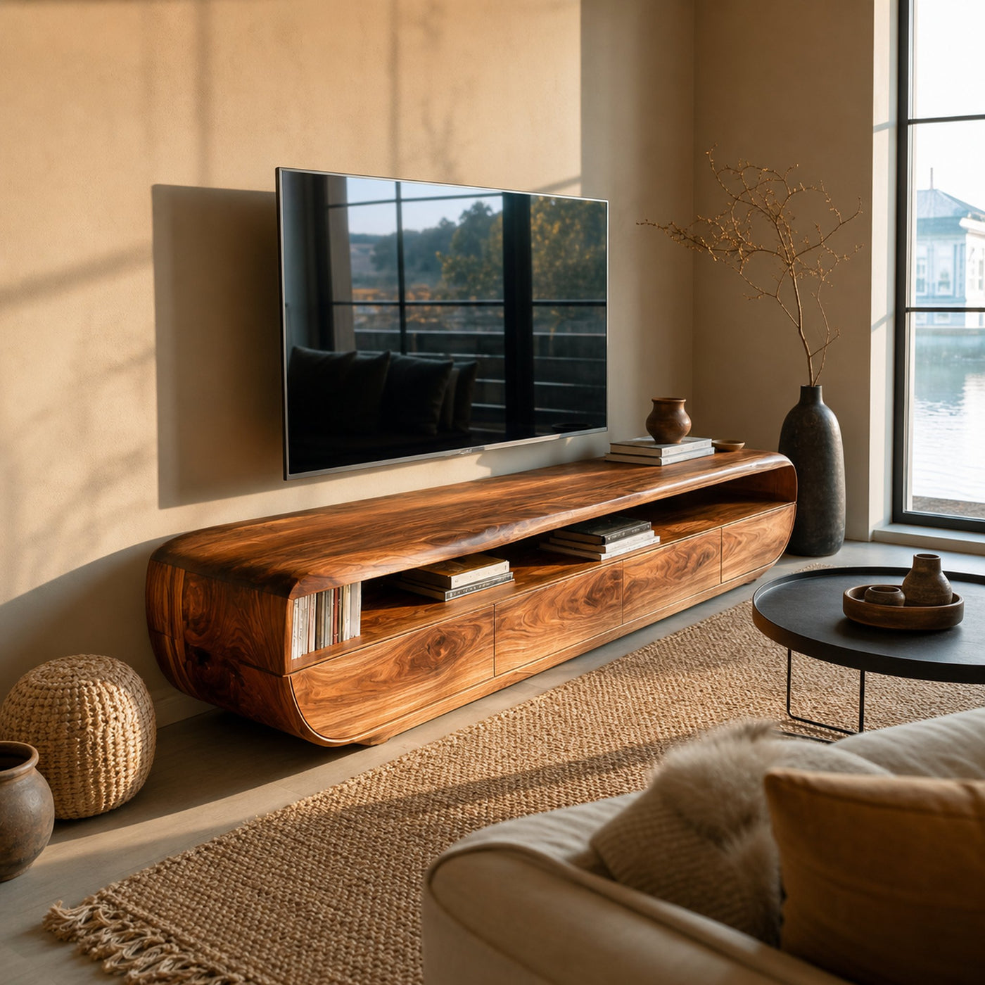 Handcrafted TV Cabinet Design Spacious Drawers For Living - product view 6