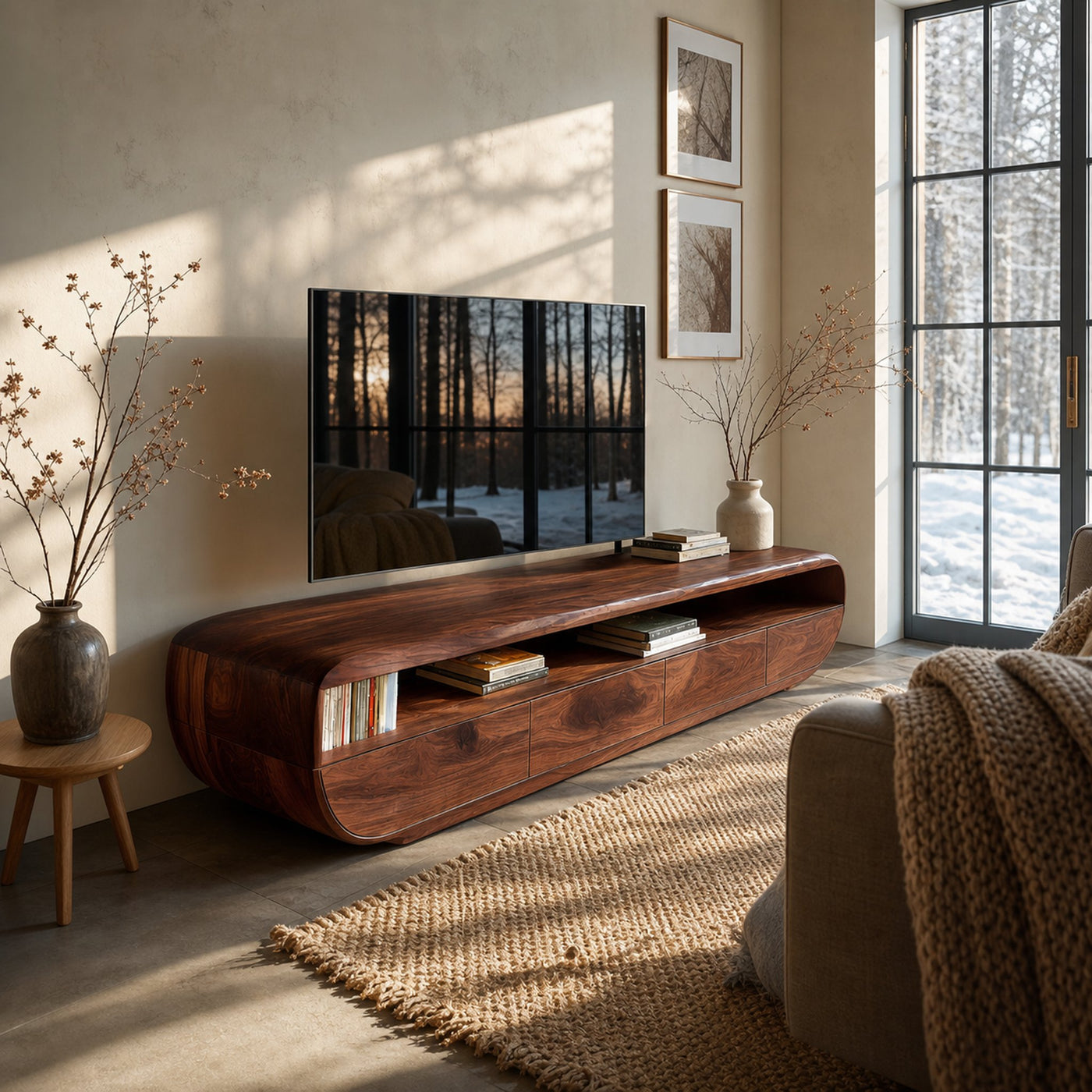 Handcrafted TV Cabinet Design Spacious Drawers For Living - product view 7
