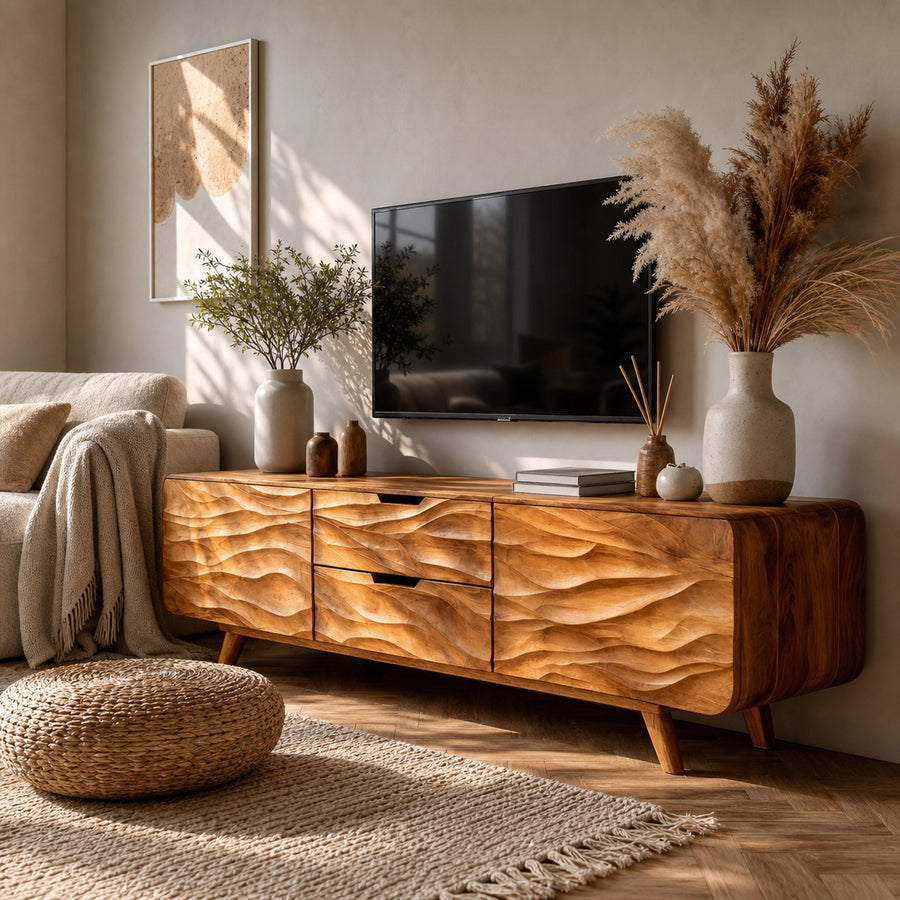 Handcrafted TV Stand With Stylish Storage For Living Room