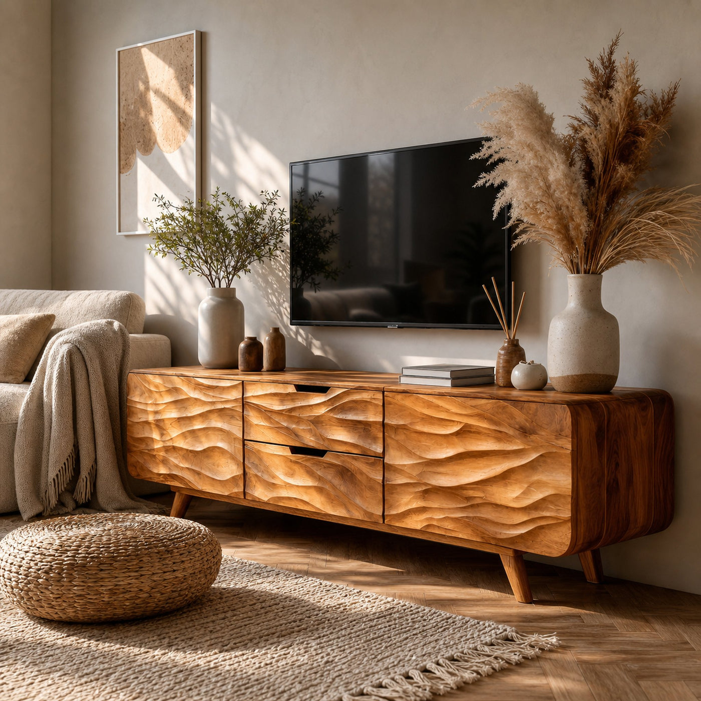 Handcrafted TV Stand With Stylish Storage For Living Room