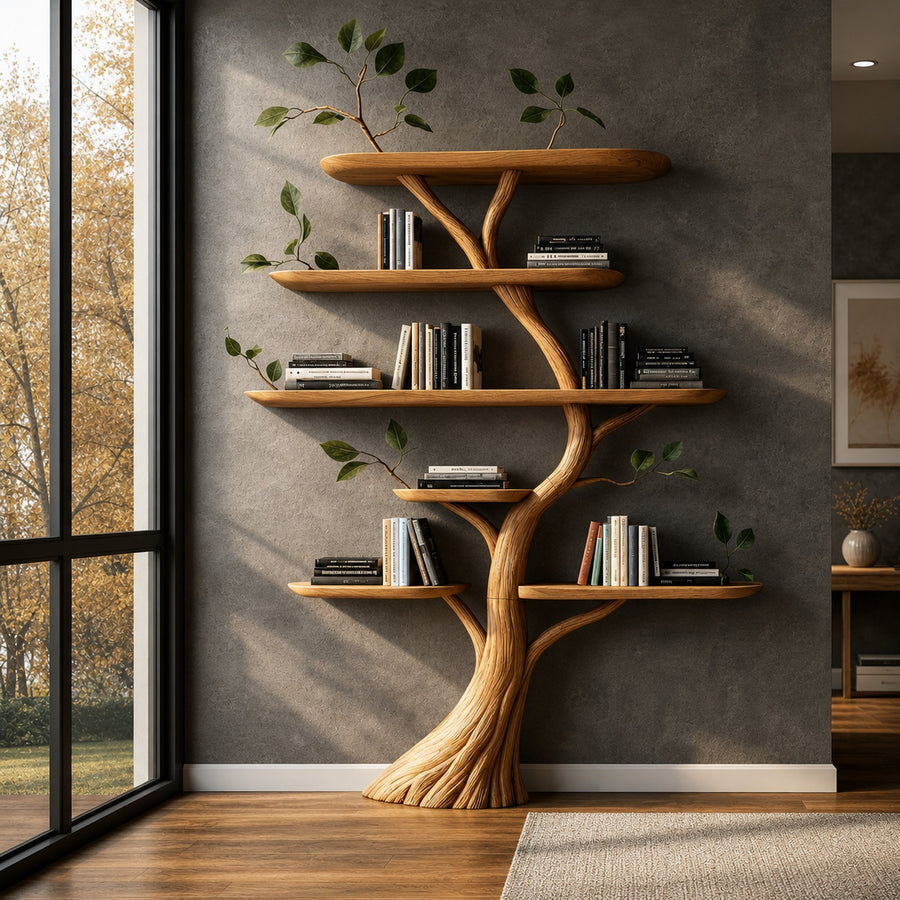 Handcrafted Tree Bookshelf Interior Wall Display