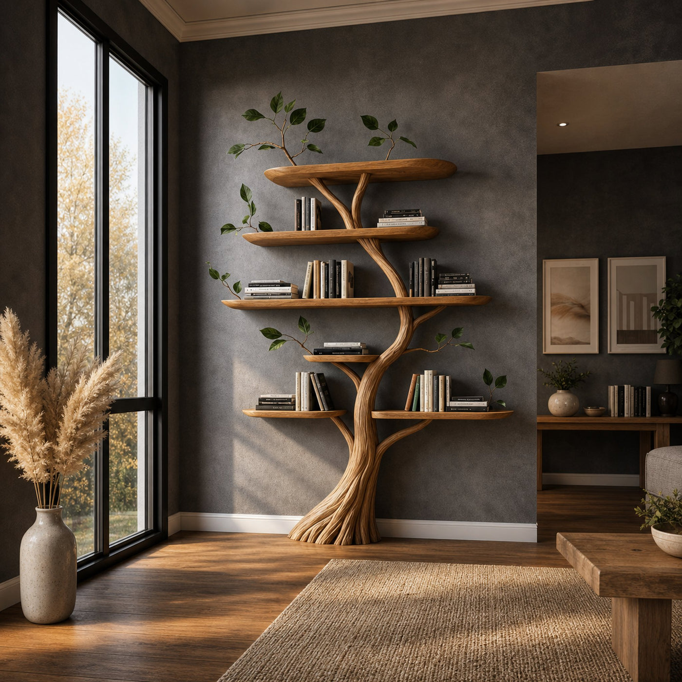 Handcrafted Tree Bookshelf Interior Wall Display - product view 2
