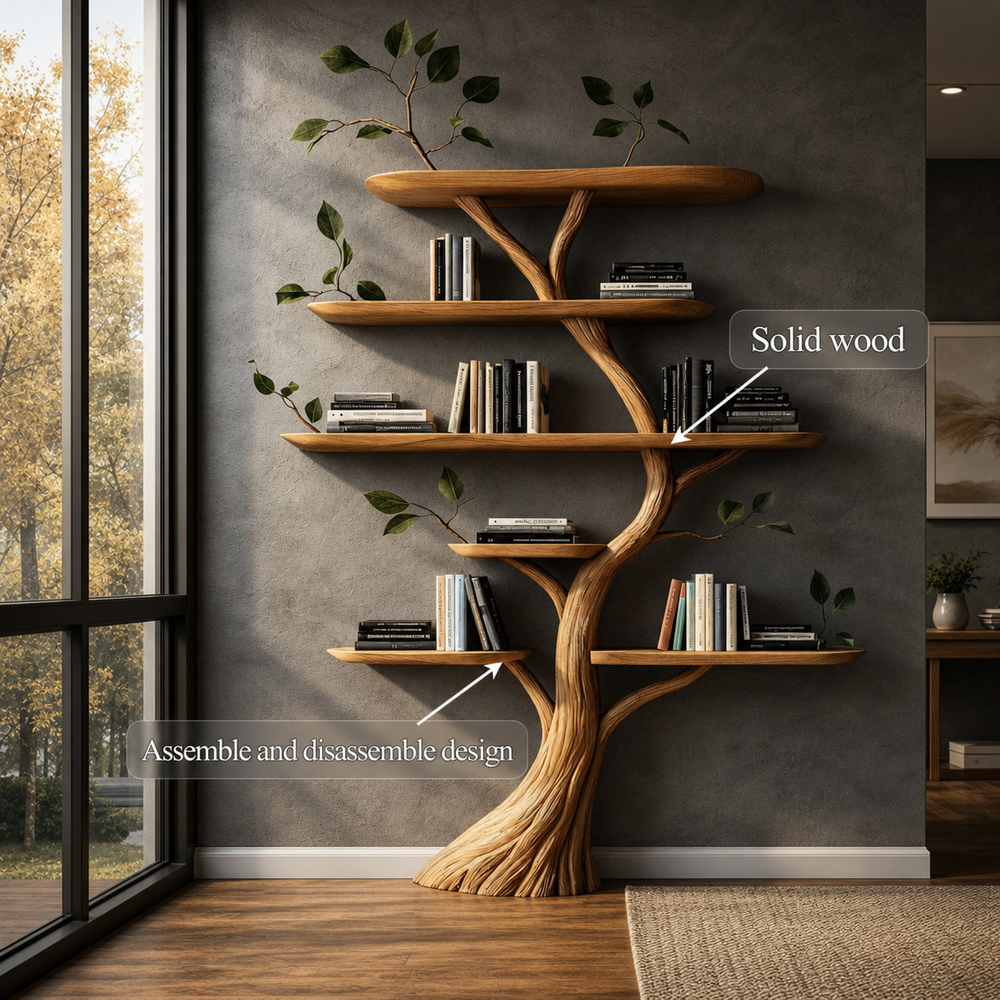 Handcrafted Tree Bookshelf Interior Wall Display - product view 3