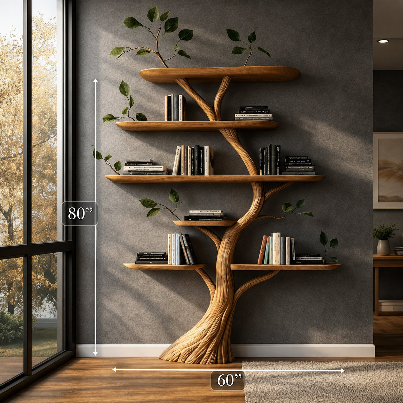 Handcrafted Tree Bookshelf Interior Wall Display - product view 4