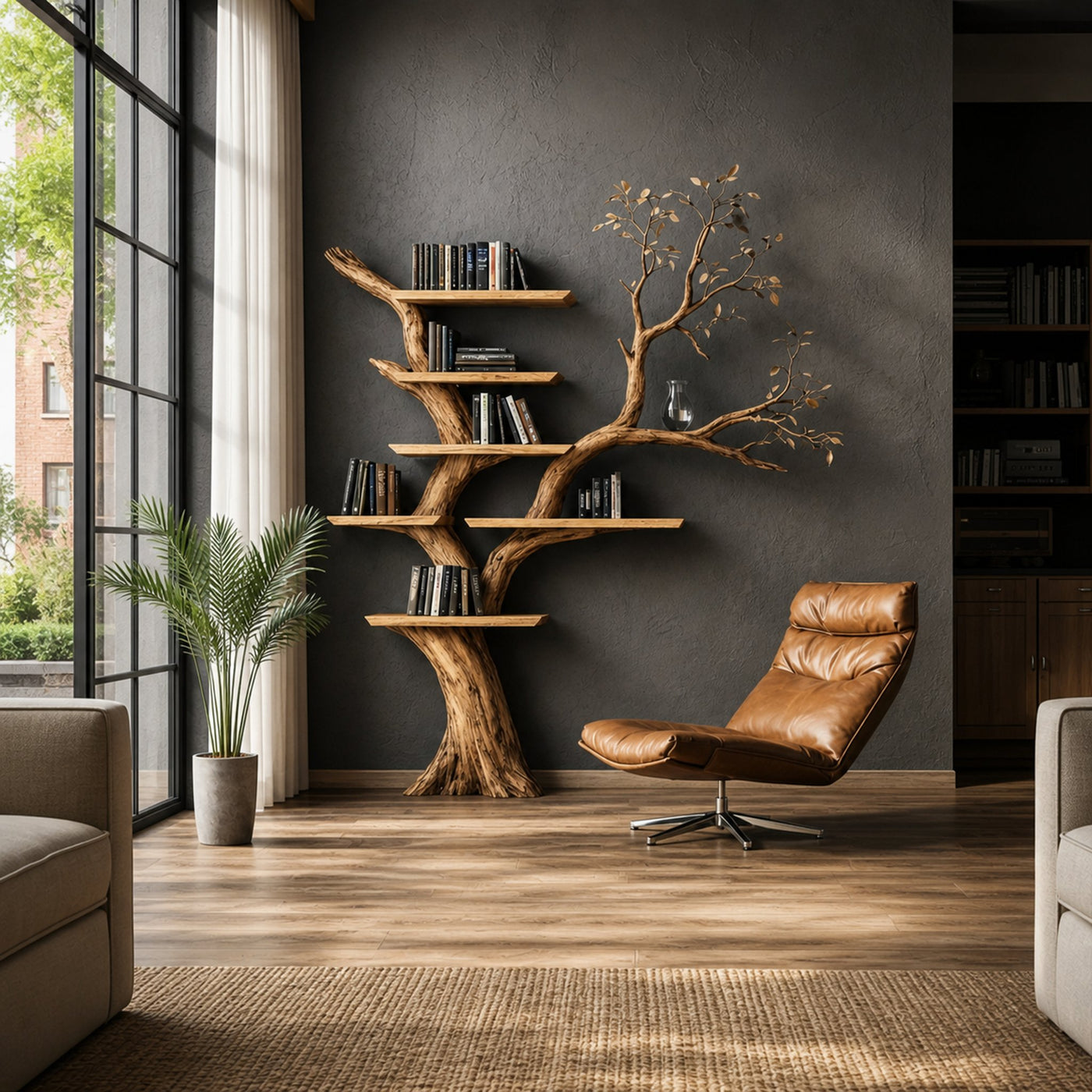 Handcrafted Tree Bookshelf Living Room Interior Statement Wall Feature - product view 2