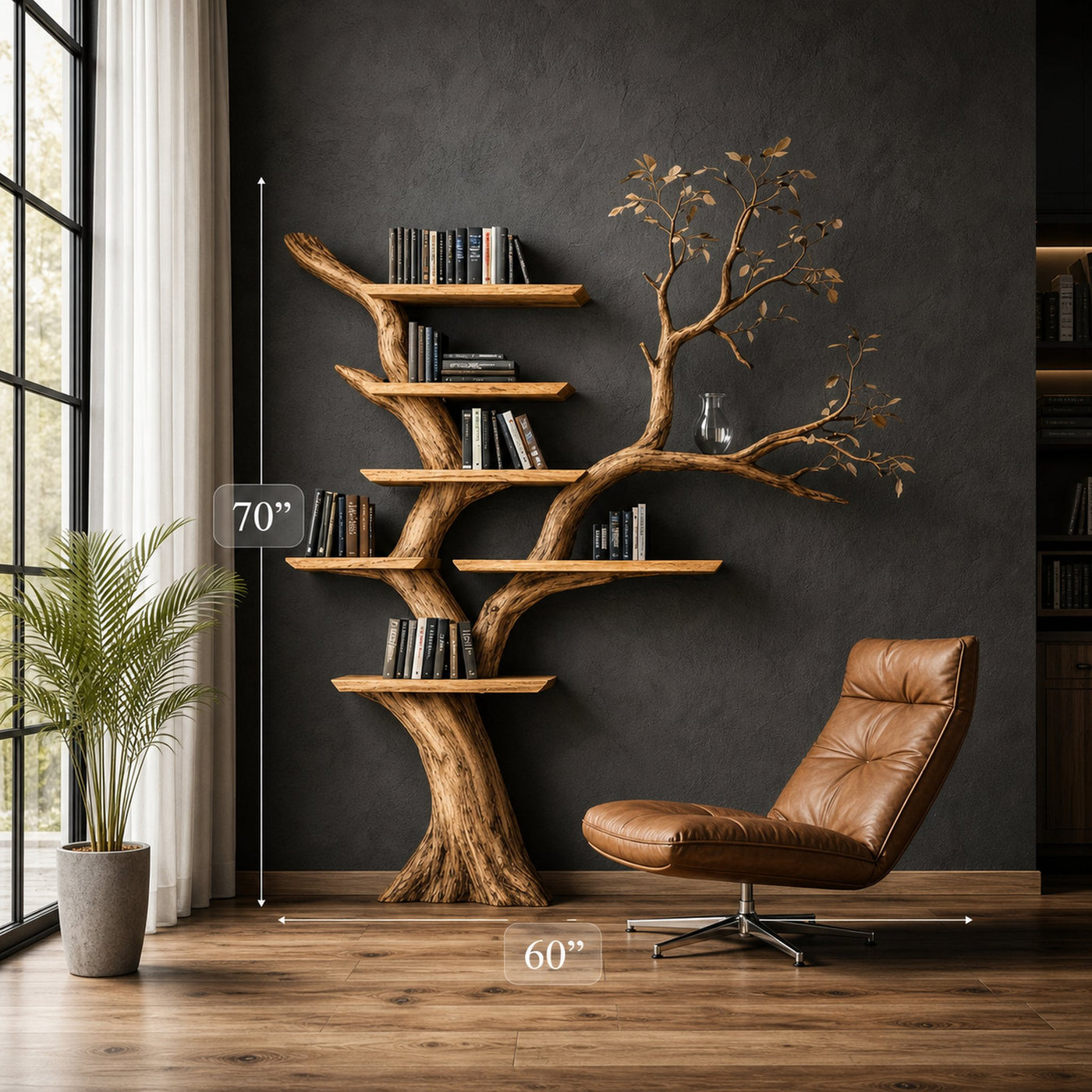 Handcrafted Tree Bookshelf Living Room Interior Statement Wall Feature - product view 4