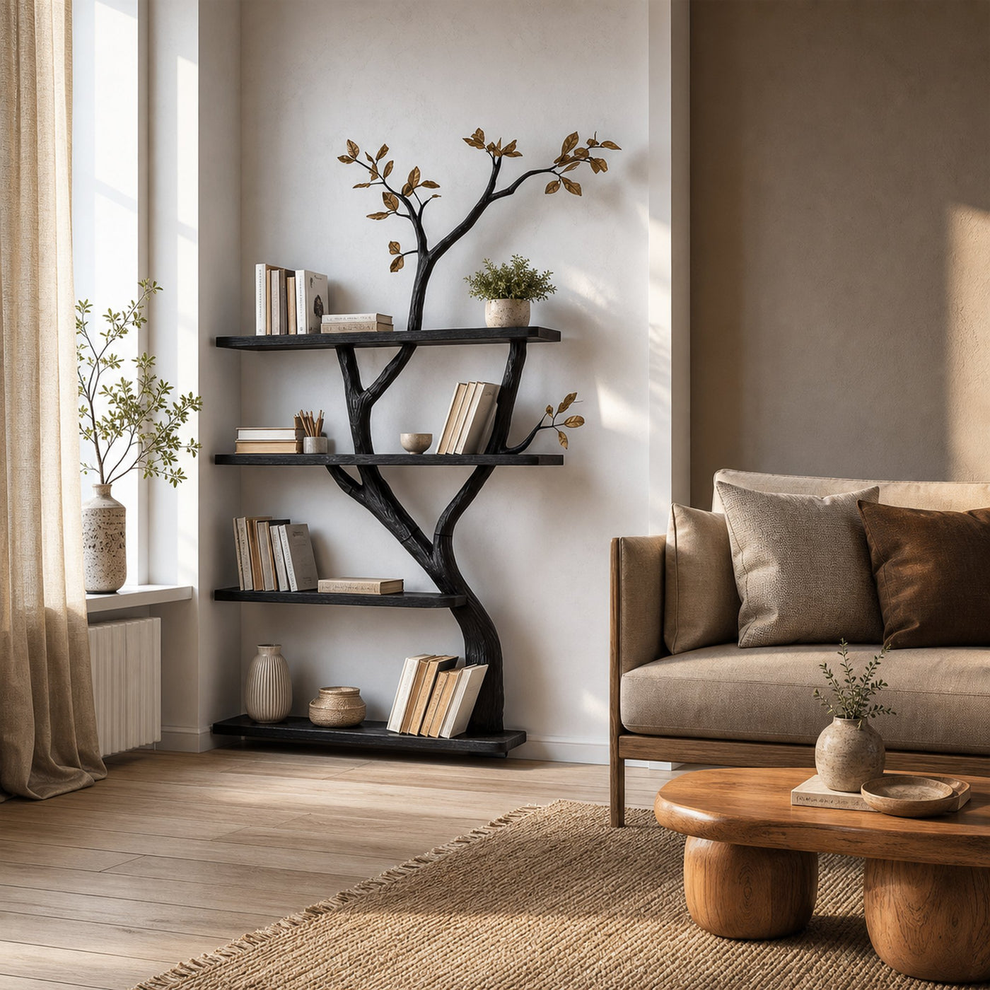 Handcrafted Tree Bookshelf Living Room Interior Storage Decor - product view 2