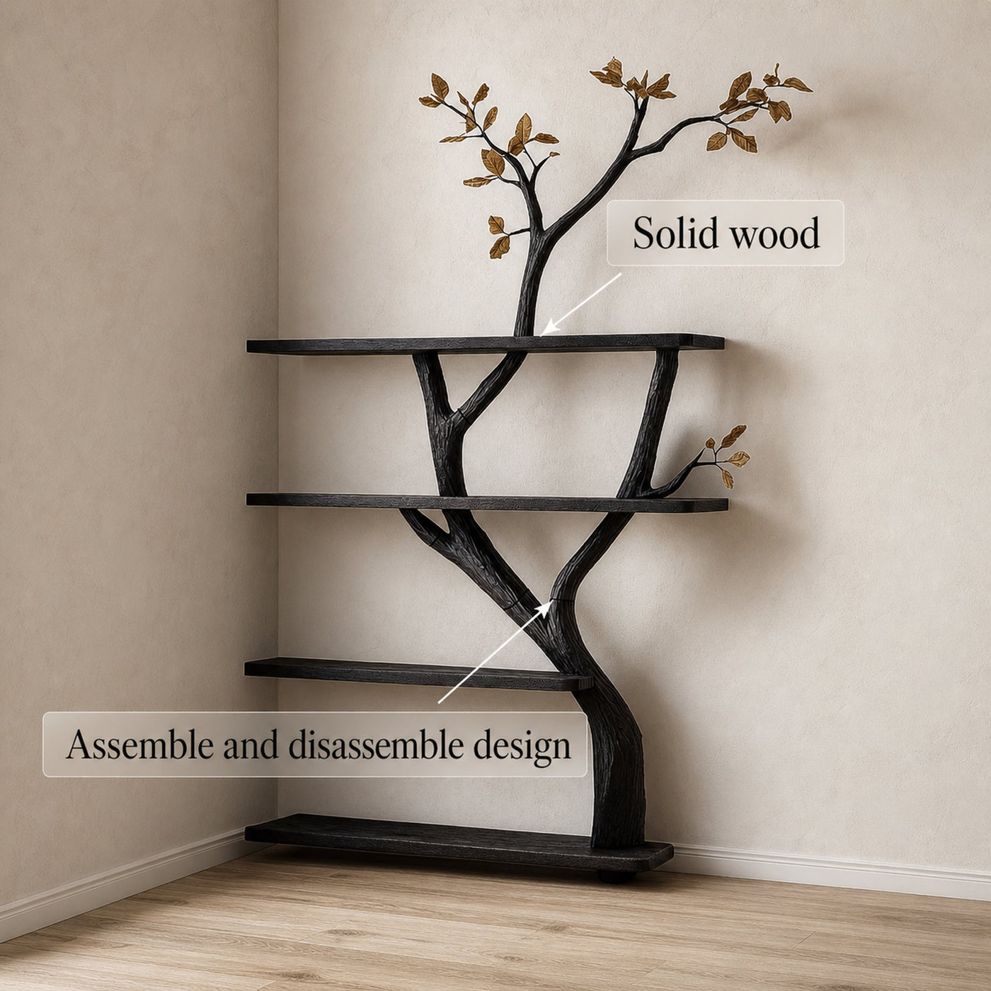 Handcrafted Tree Bookshelf Living Room Interior Storage Decor - product view 3