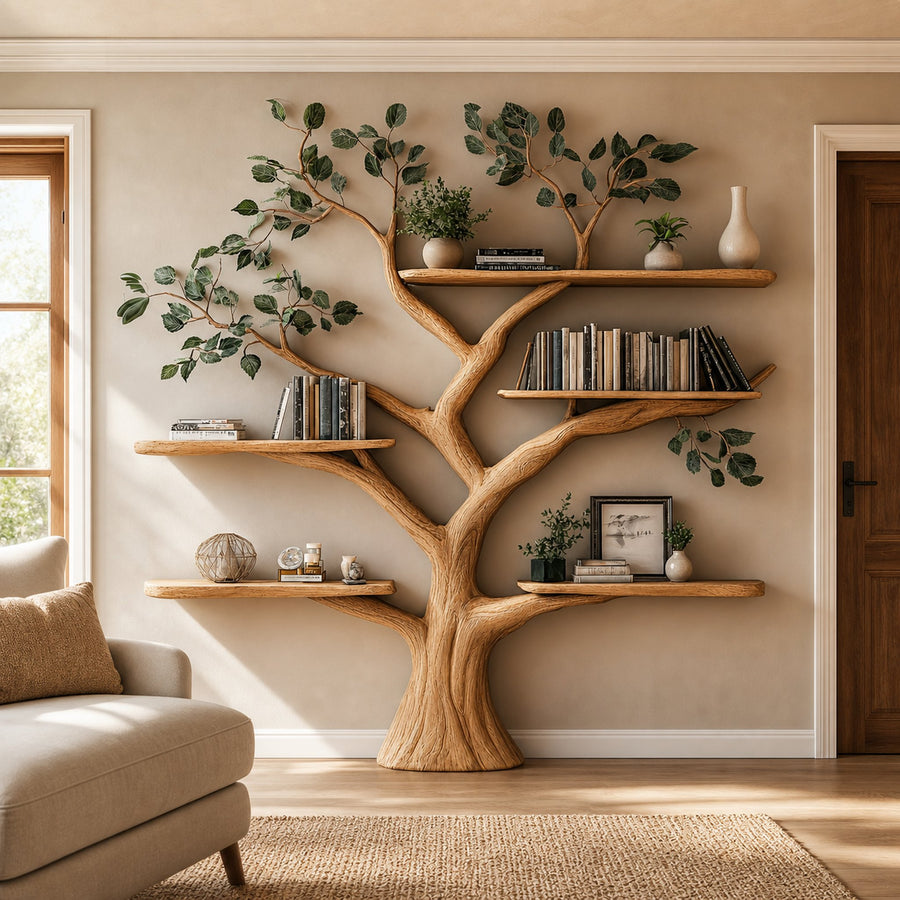 Handcrafted Tree Bookshelf Wall-Mounted Furniture Living Room
