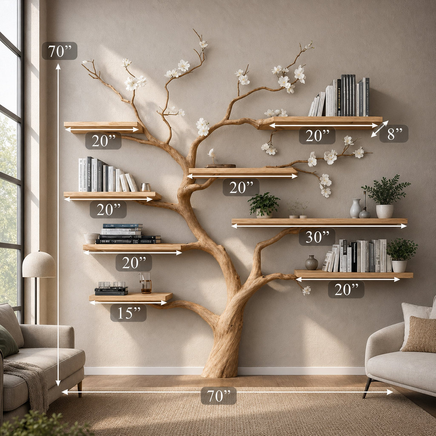 Handcrafted Tree Branch Bookshelf Home Decor Gift - product view 5