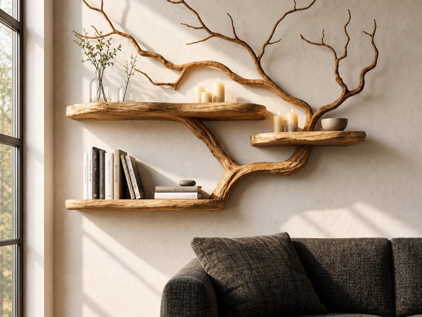 Handcrafted Tree Branch Floating Shelf For Living Room Decor