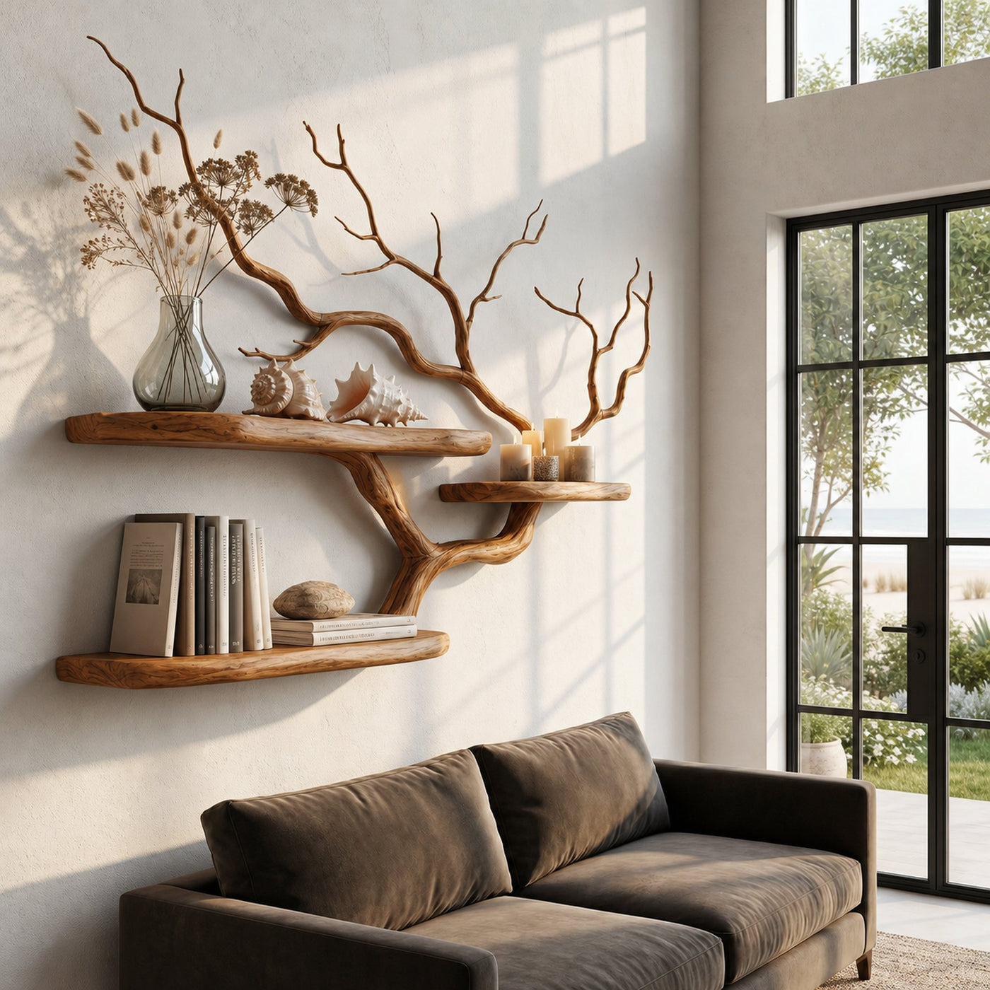 Handcrafted Tree Branch Floating Shelf For Living Room Decor - product view 6