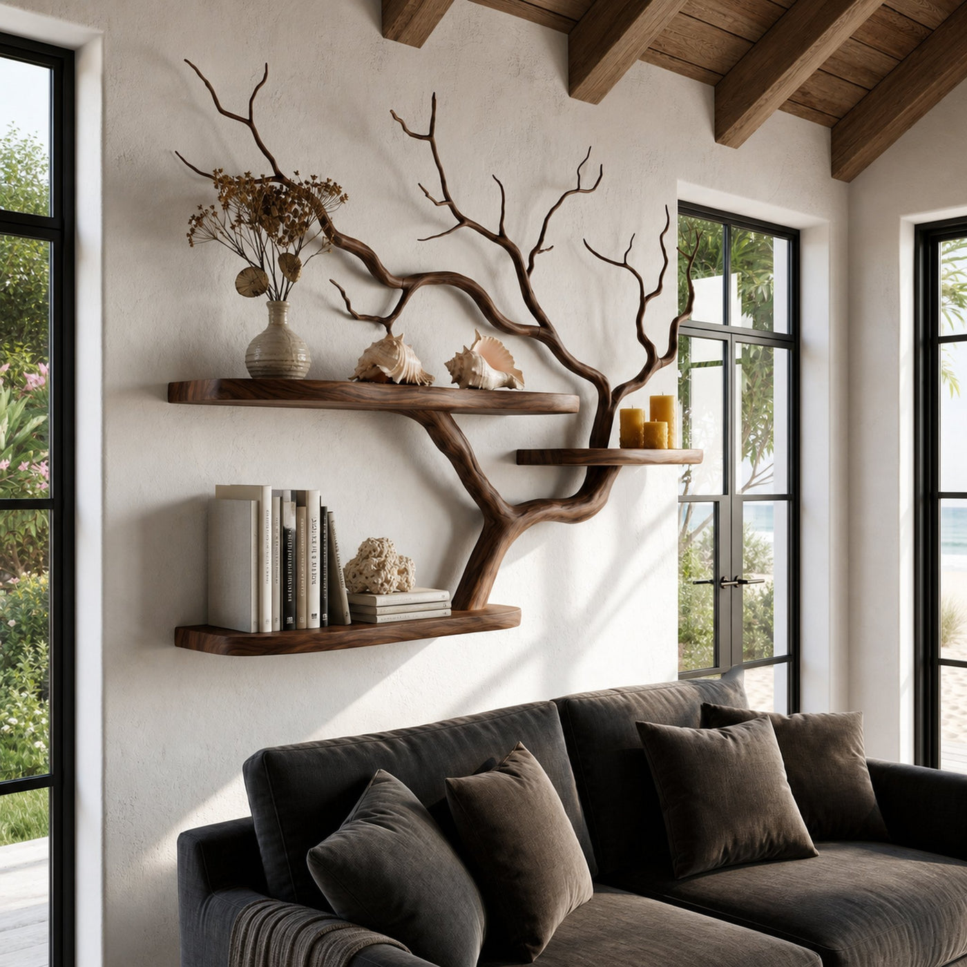 Handcrafted Tree Branch Floating Shelf For Living Room Decor - product view 7