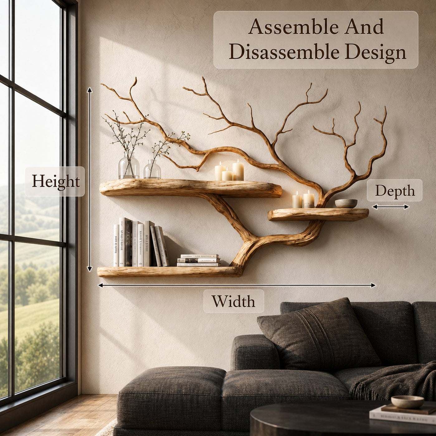 Handcrafted Tree Branch Floating Shelf For Living Room Decor - product view 8