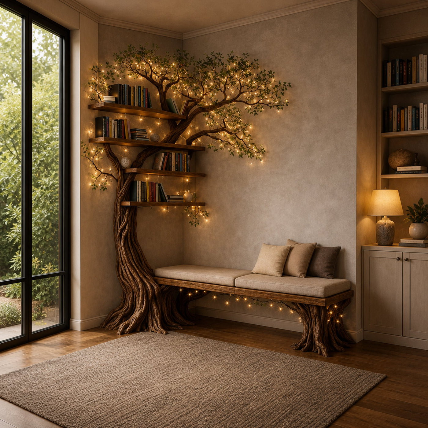 Handcrafted Tree Storage Bench Living Room Interior Architectural Decor