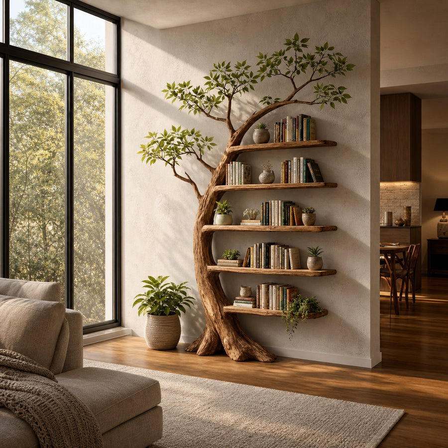 Handcrafted Tree Storage Bookcase Living Room