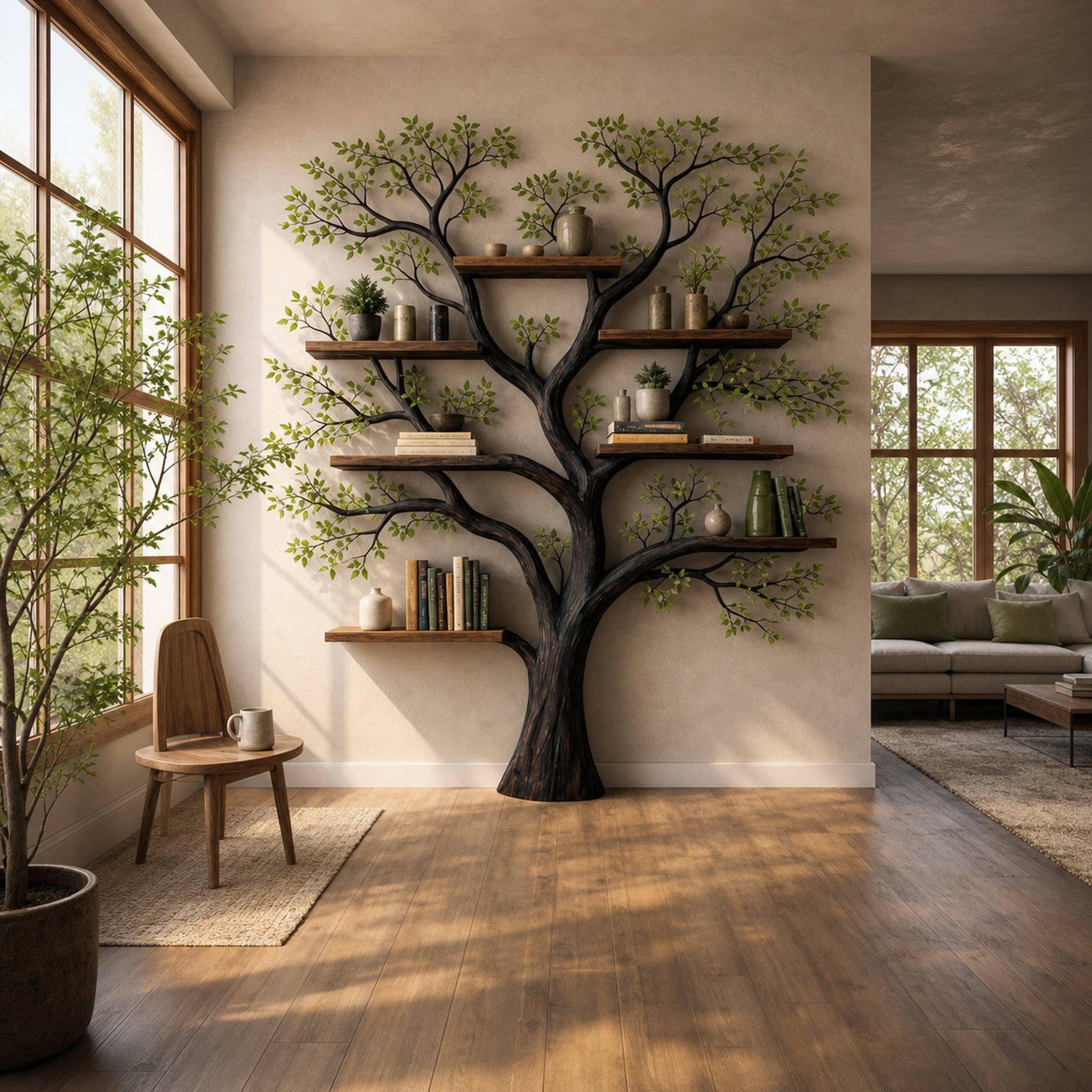 Handcrafted Tree Storage Bookcase Living Room Interior Living Wall Feature - product view 2