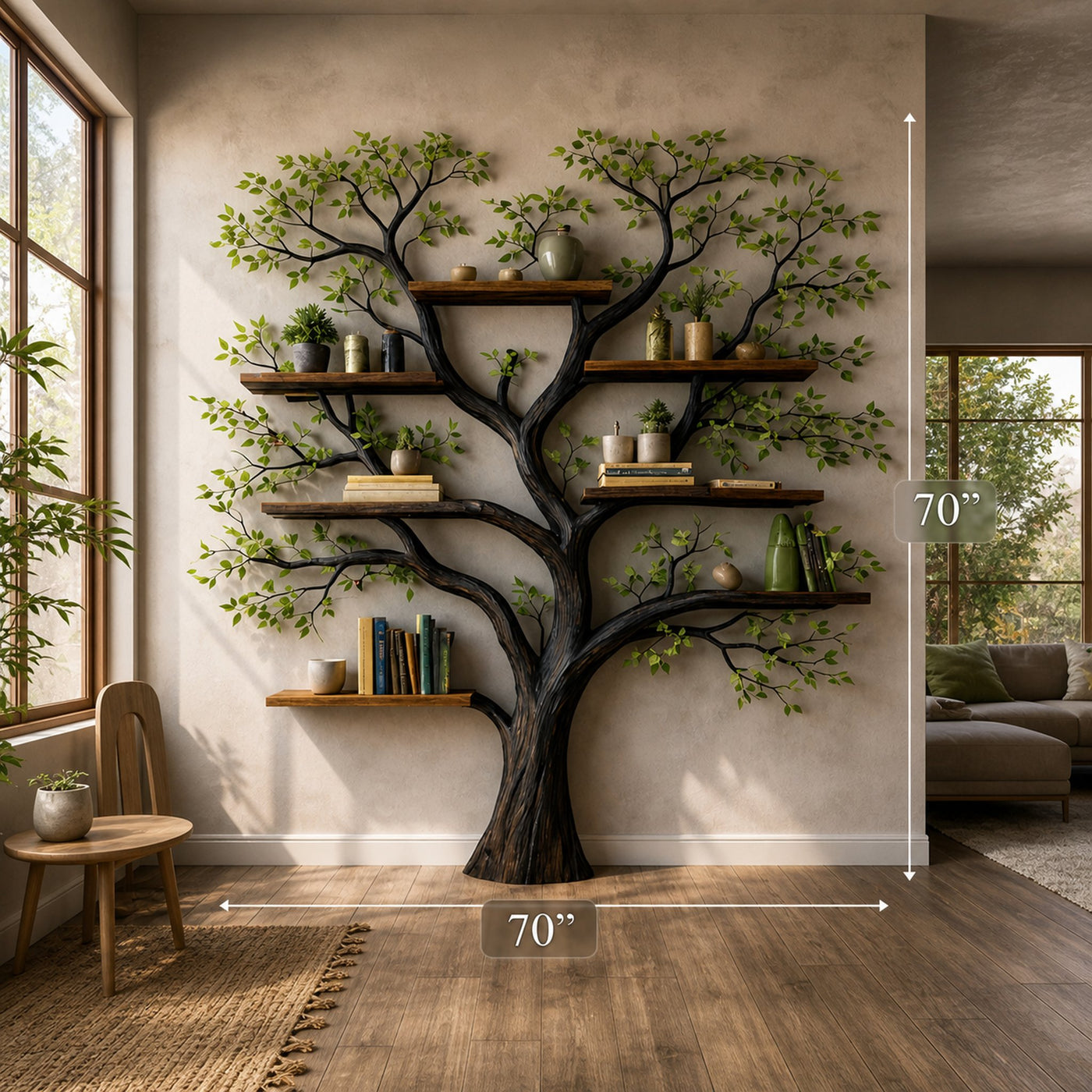 Handcrafted Tree Storage Bookcase Living Room Interior Living Wall Feature - product view 4
