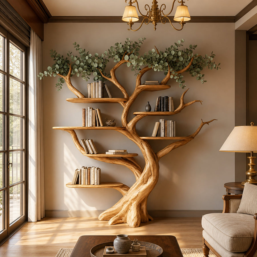 Handcrafted Tree Storage Bookcase Living Room Interior Statement Furniture