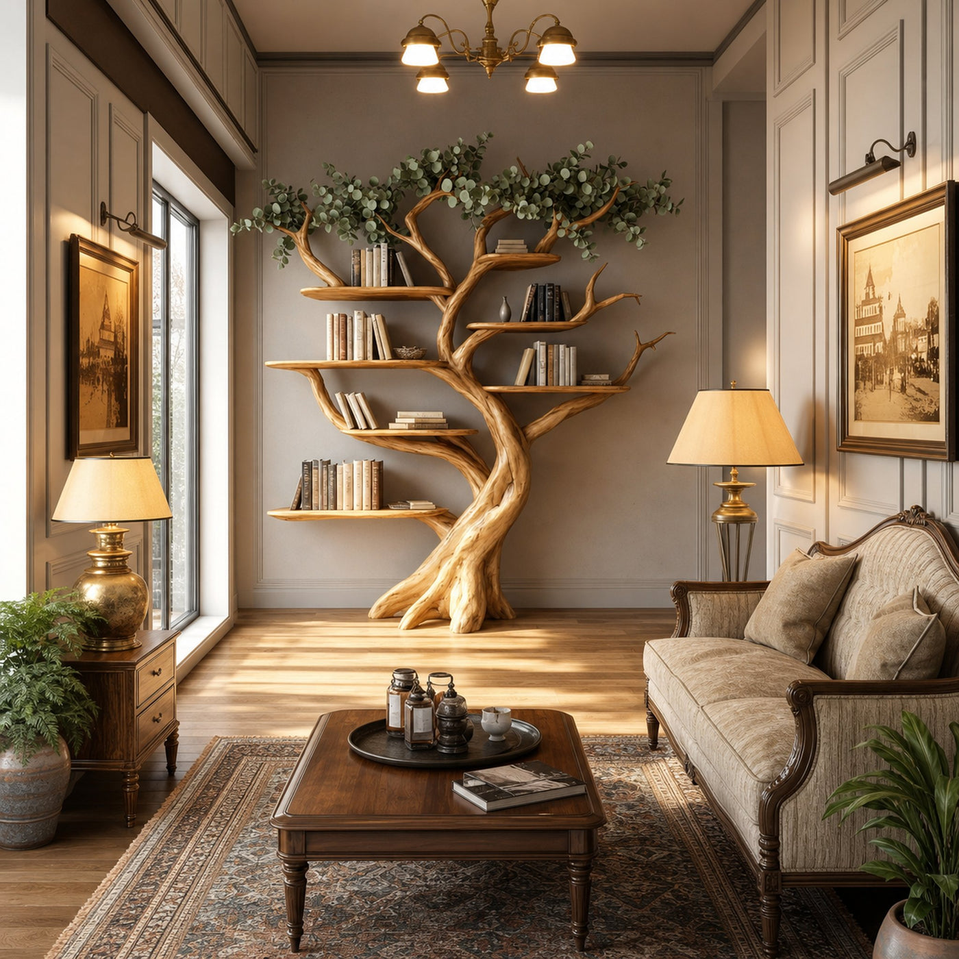 Handcrafted Tree Storage Bookcase Living Room Interior Statement Furniture - product view 2