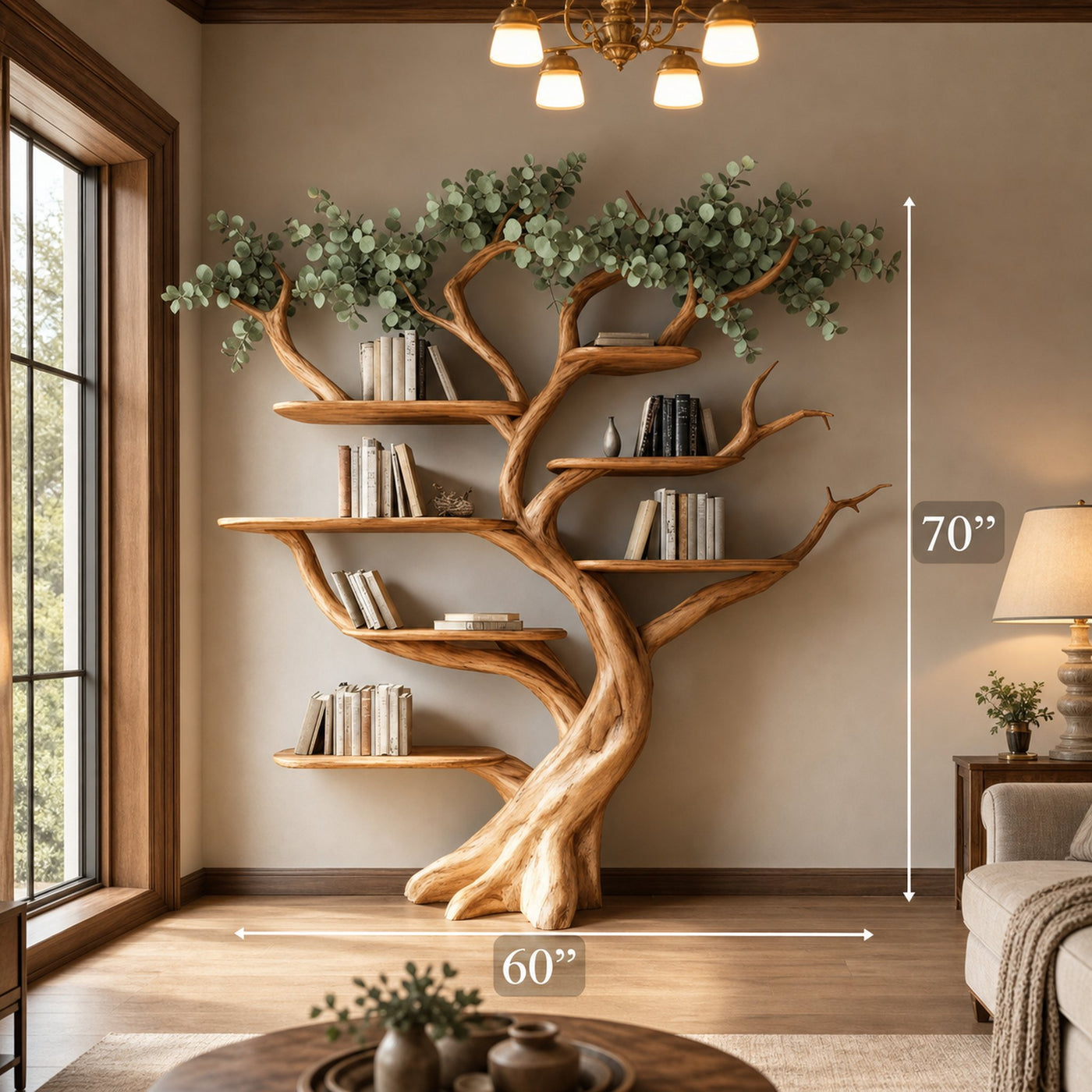 Handcrafted Tree Storage Bookcase Living Room Interior Statement Furniture - product view 4