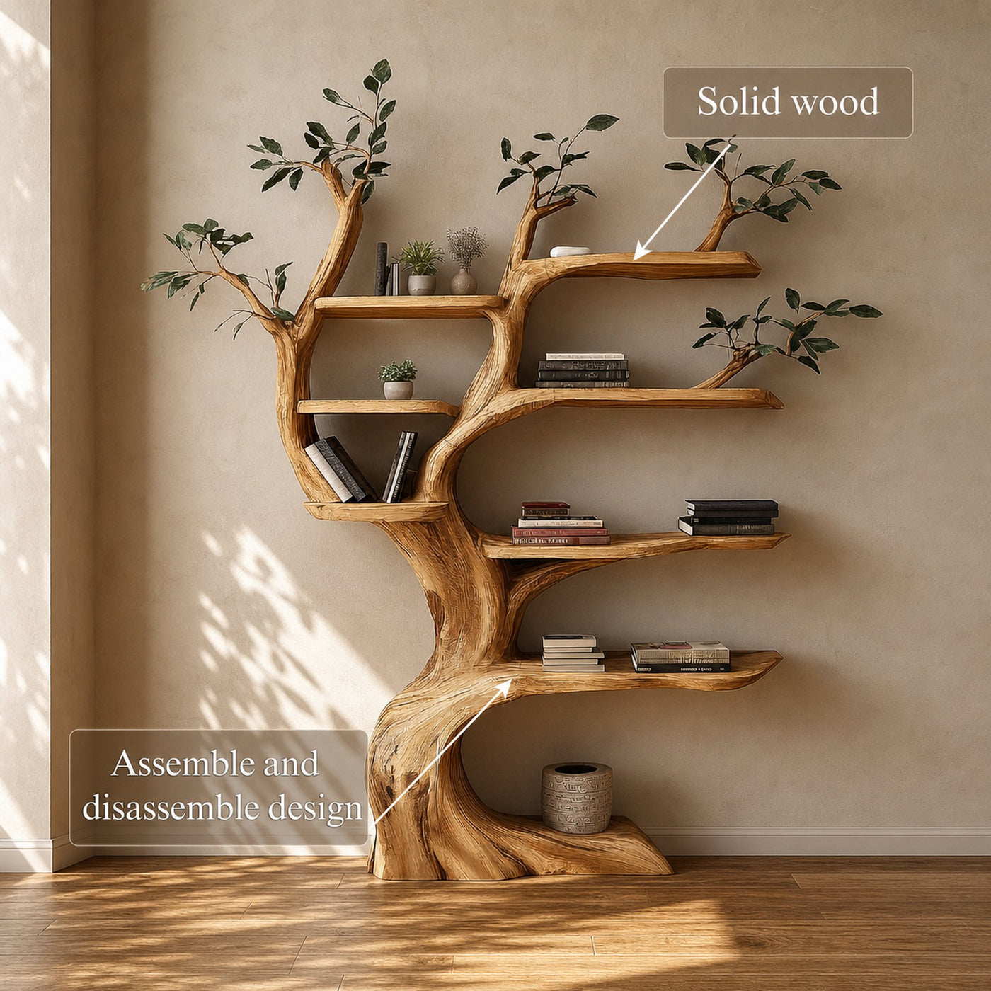Handcrafted Tree Storage Shelf Living Room Interior Statement Decor - product view 3