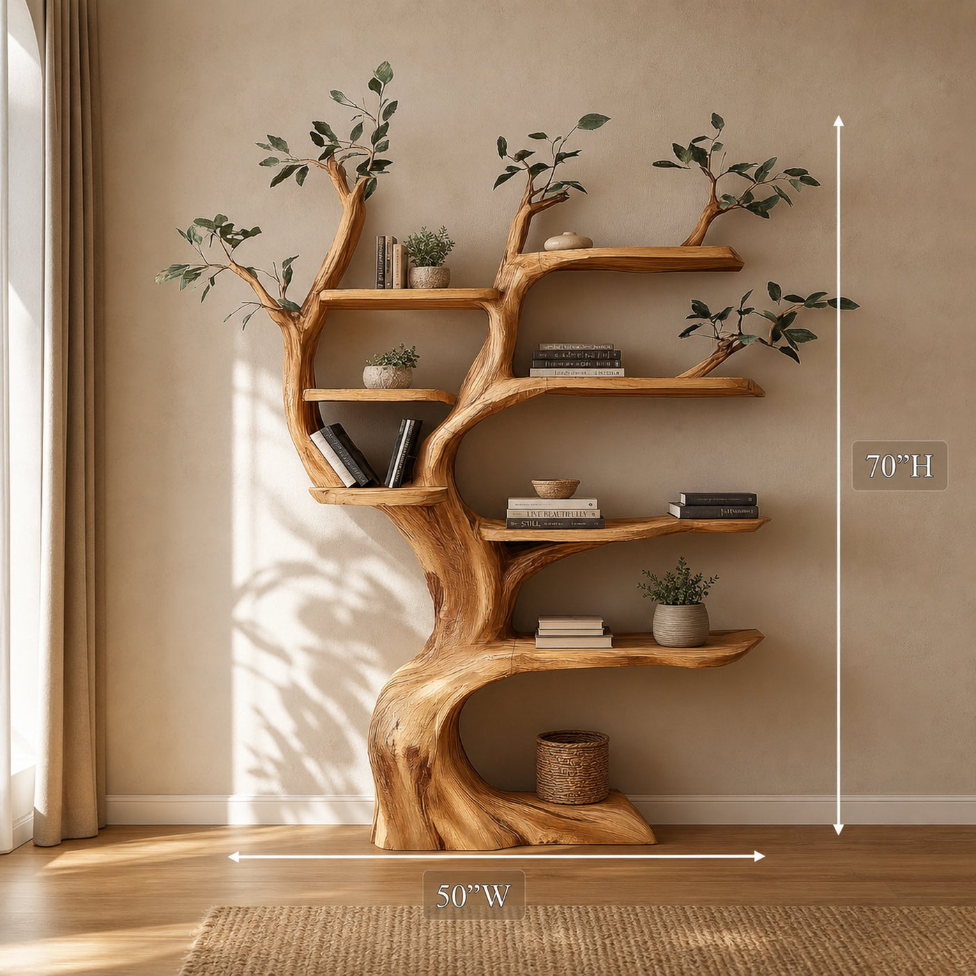 Handcrafted Tree Storage Shelf Living Room Interior Statement Decor - product view 4