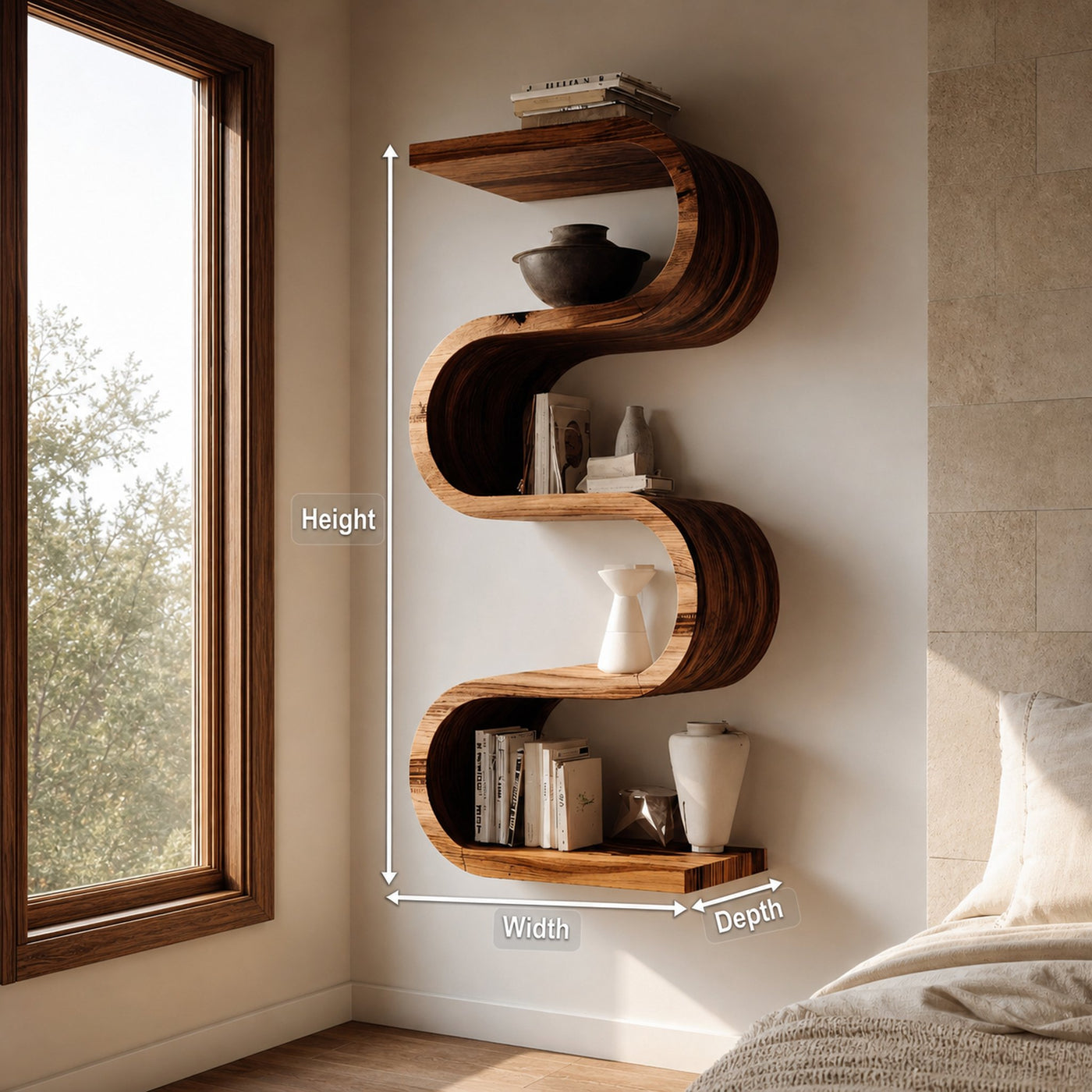 Handcrafted Vertical Wall Bookshelf For Living Or Bedroom - product view 8