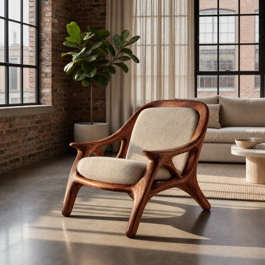 Handcrafted Wooden Accent Chair For Living Room