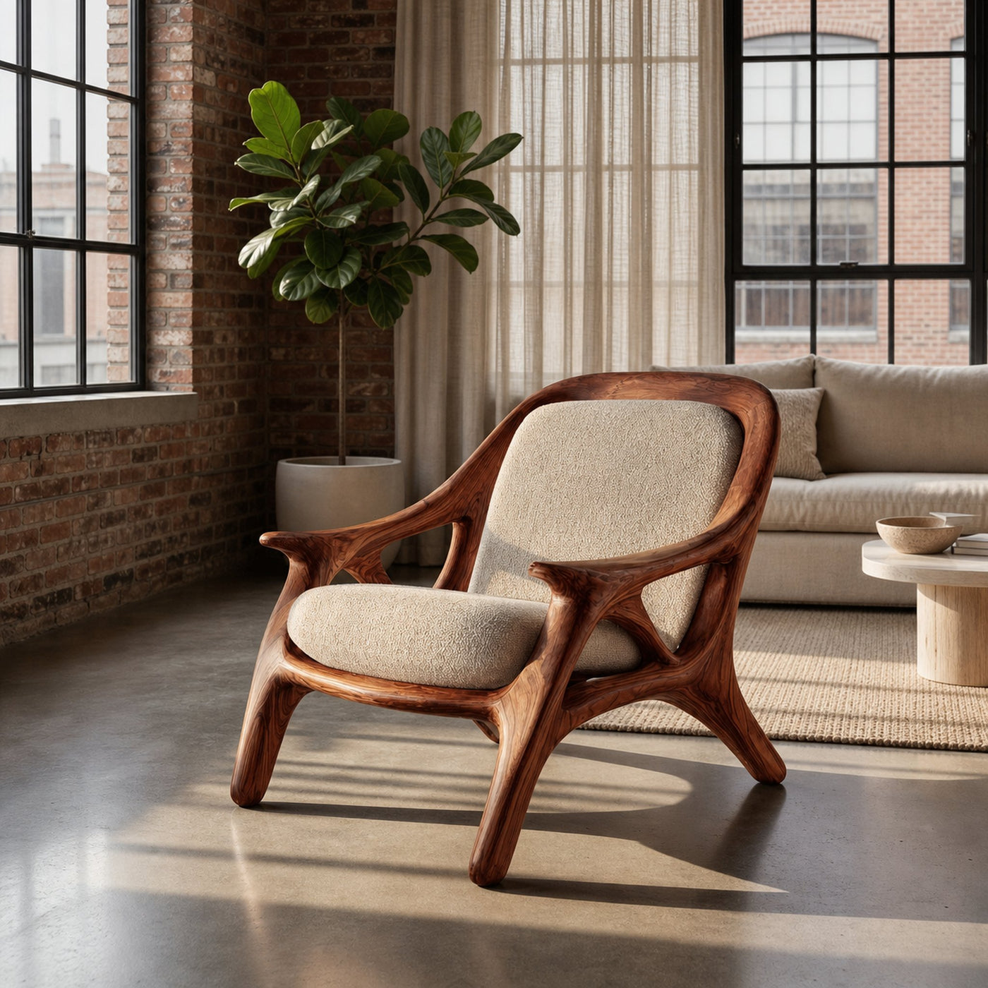 Handcrafted Wooden Accent Chair For Living Room