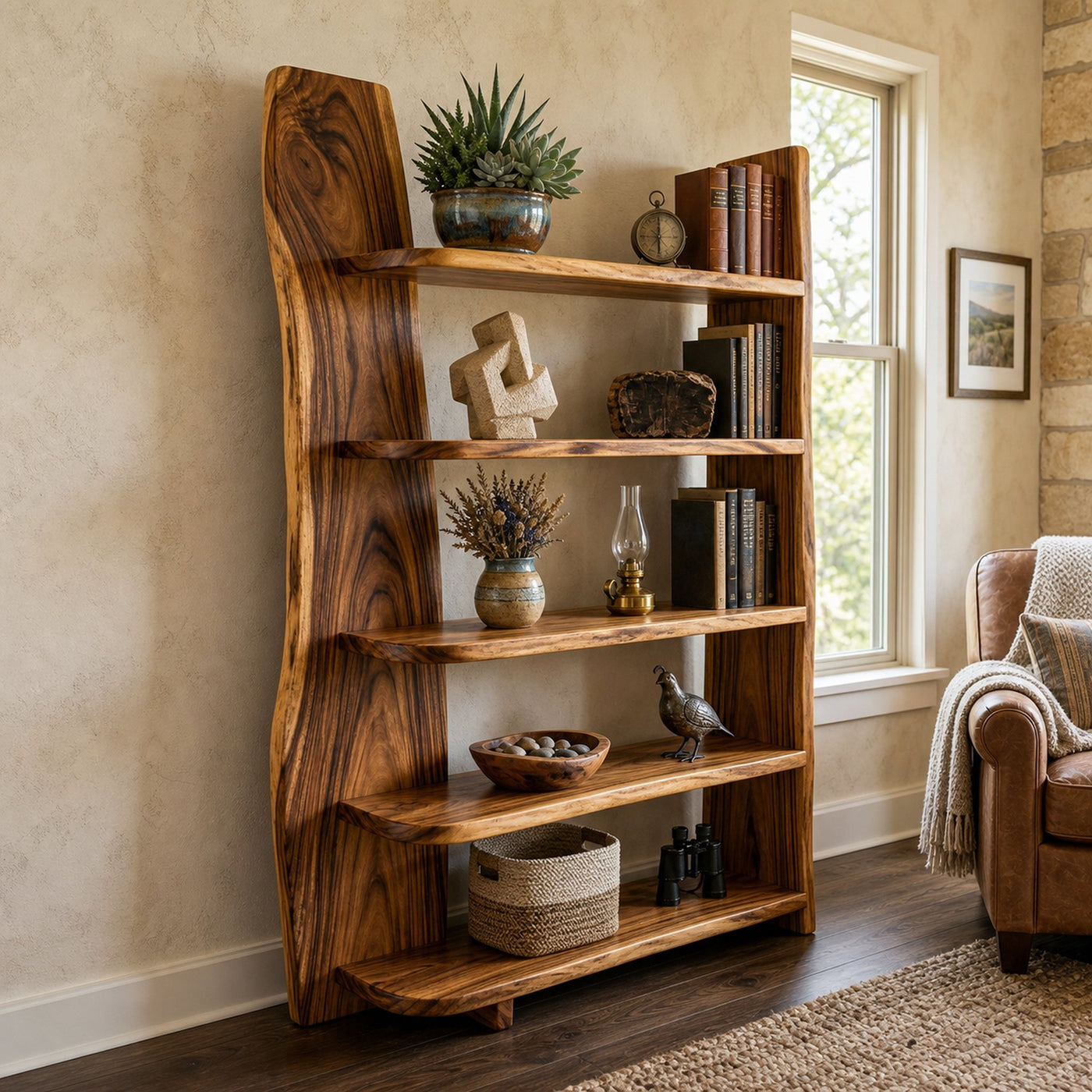 Handcrafted Wooden Bookshelf For Living Room Interior