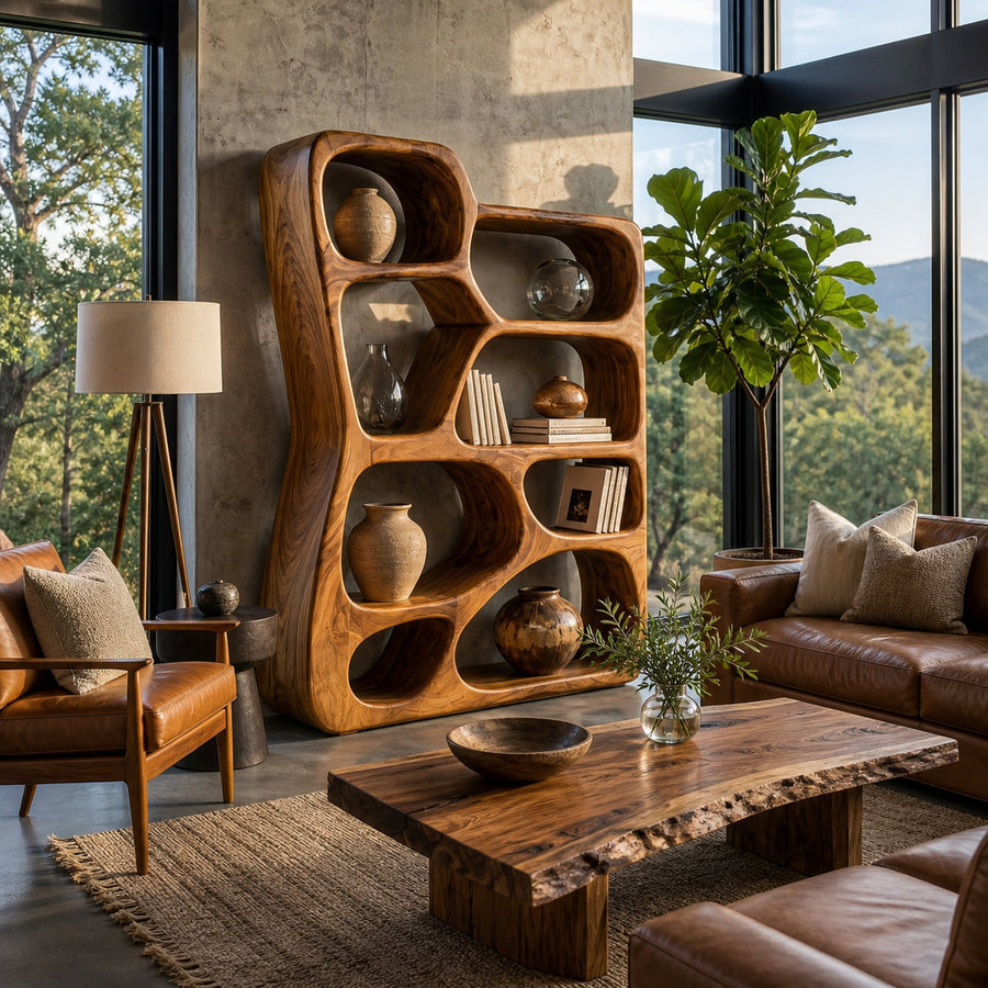 Handcrafted Wooden Bookshelf For Stylish Storage And Living Room