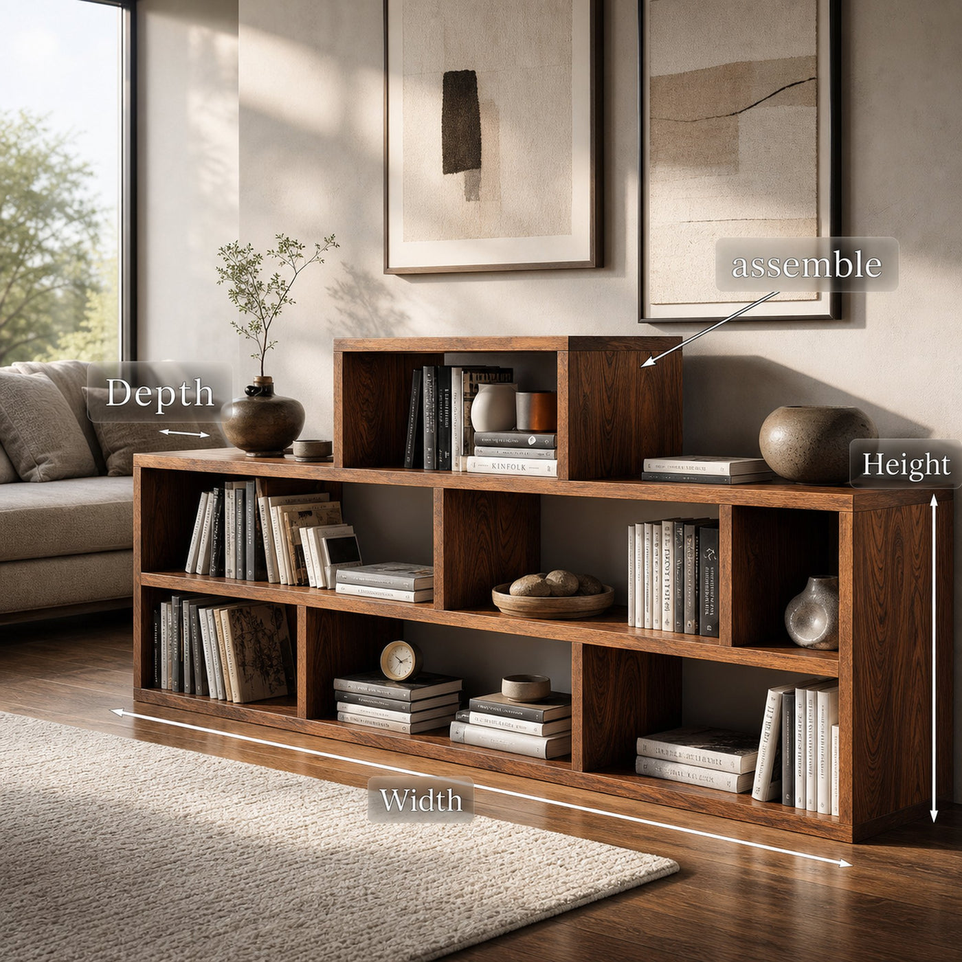Handcrafted Wooden Bookshelf With Multi Storage For Living Space - product view 8