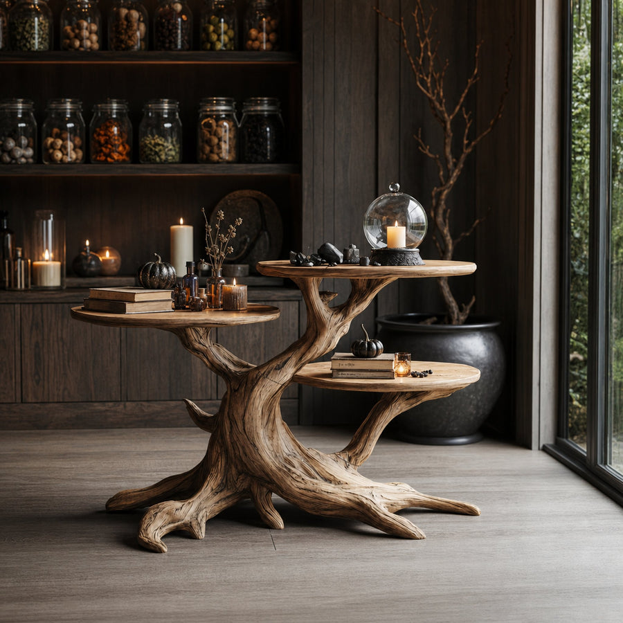Handcrafted Wooden End Table For Furniture Decor Pumpkin Halloween Look