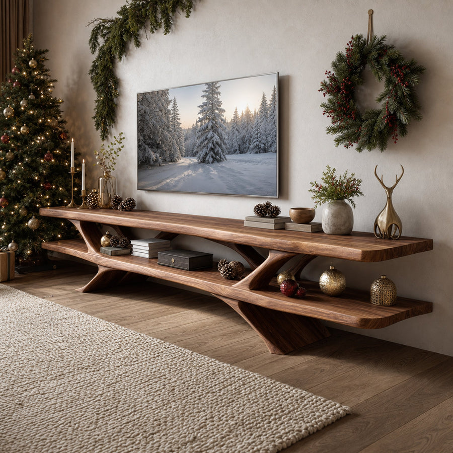 Handcrafted Wooden Live Edge TV Console For Christmas Living Room
