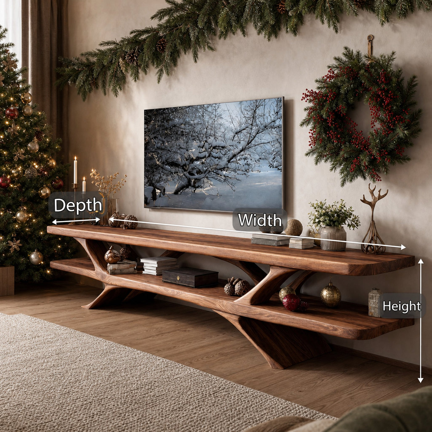 Handcrafted Wooden Live Edge TV Console For Christmas Living Room - product view 6