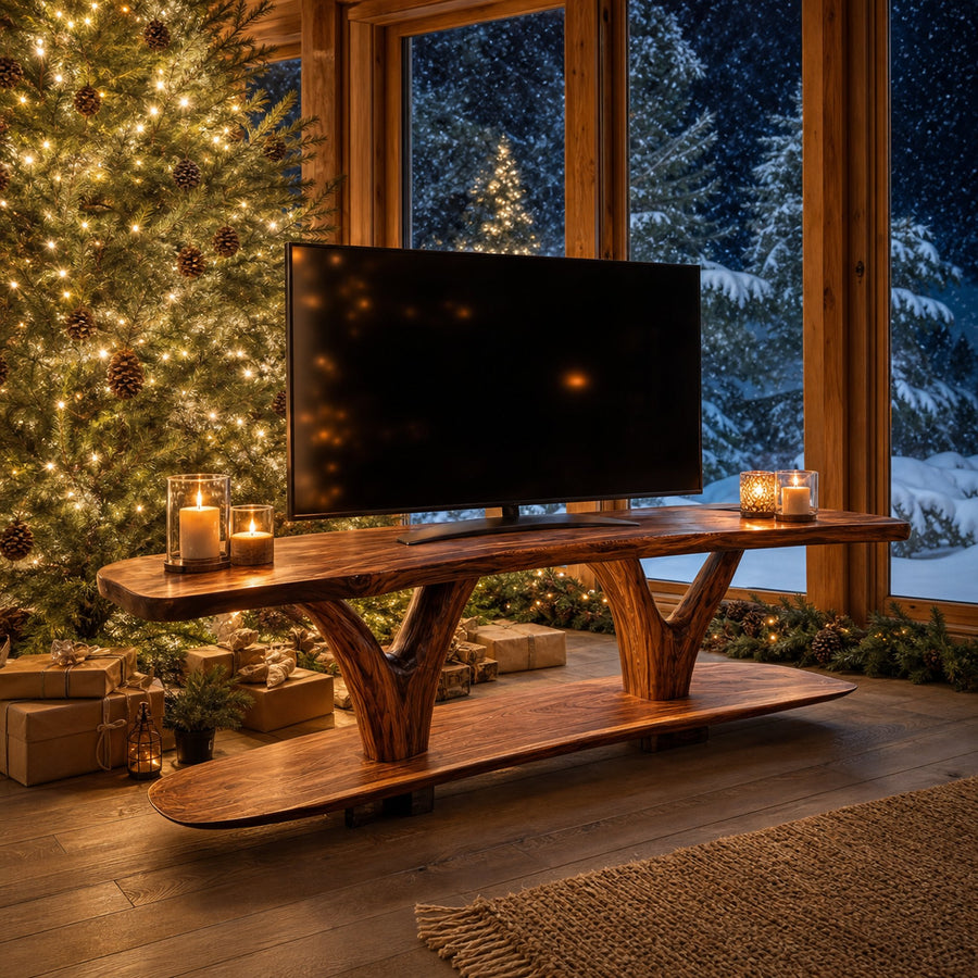 Handcrafted Wooden Live Edge TV Console For Cozy Holiday Gift