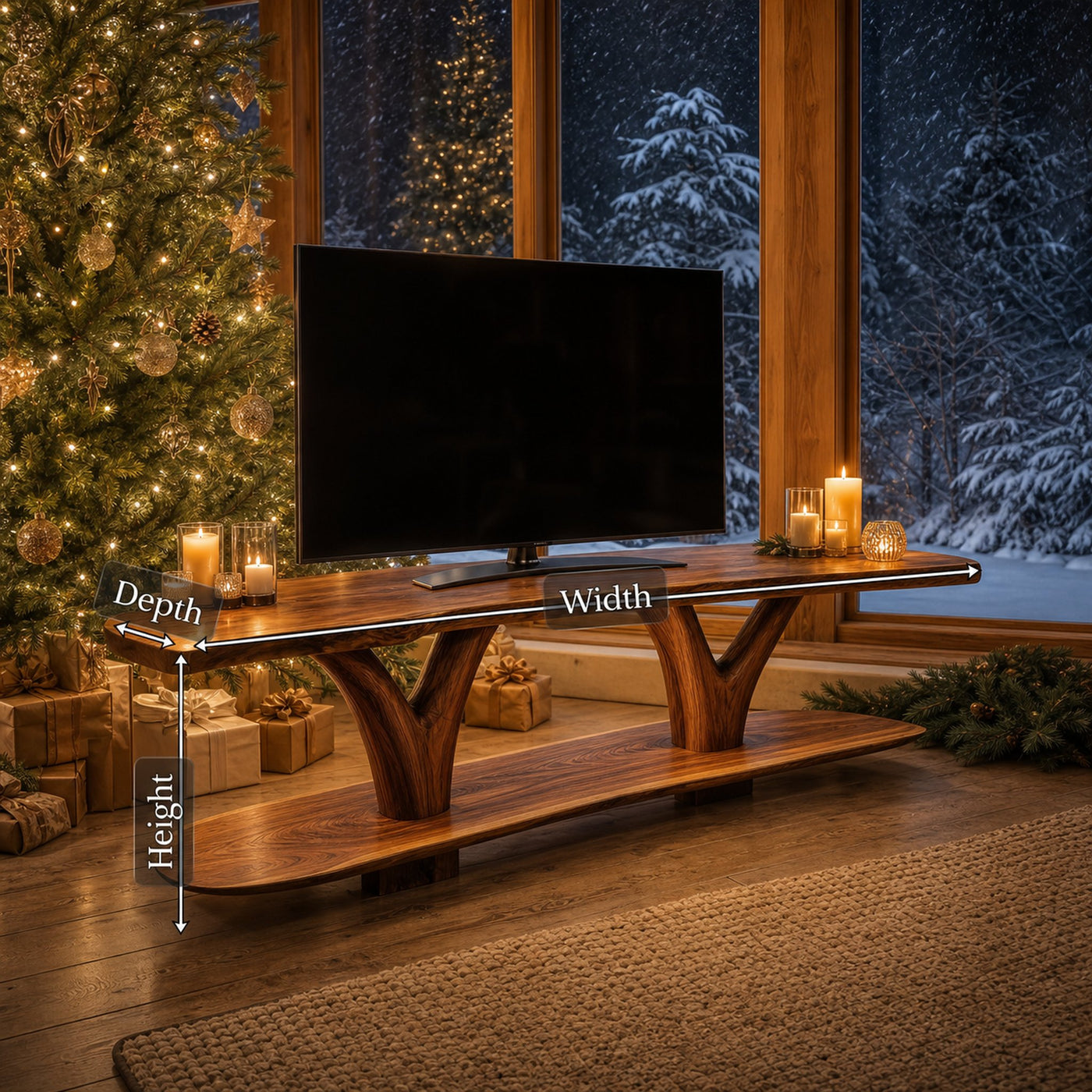 Handcrafted Wooden Live Edge TV Console For Cozy Holiday Gift - product view 7