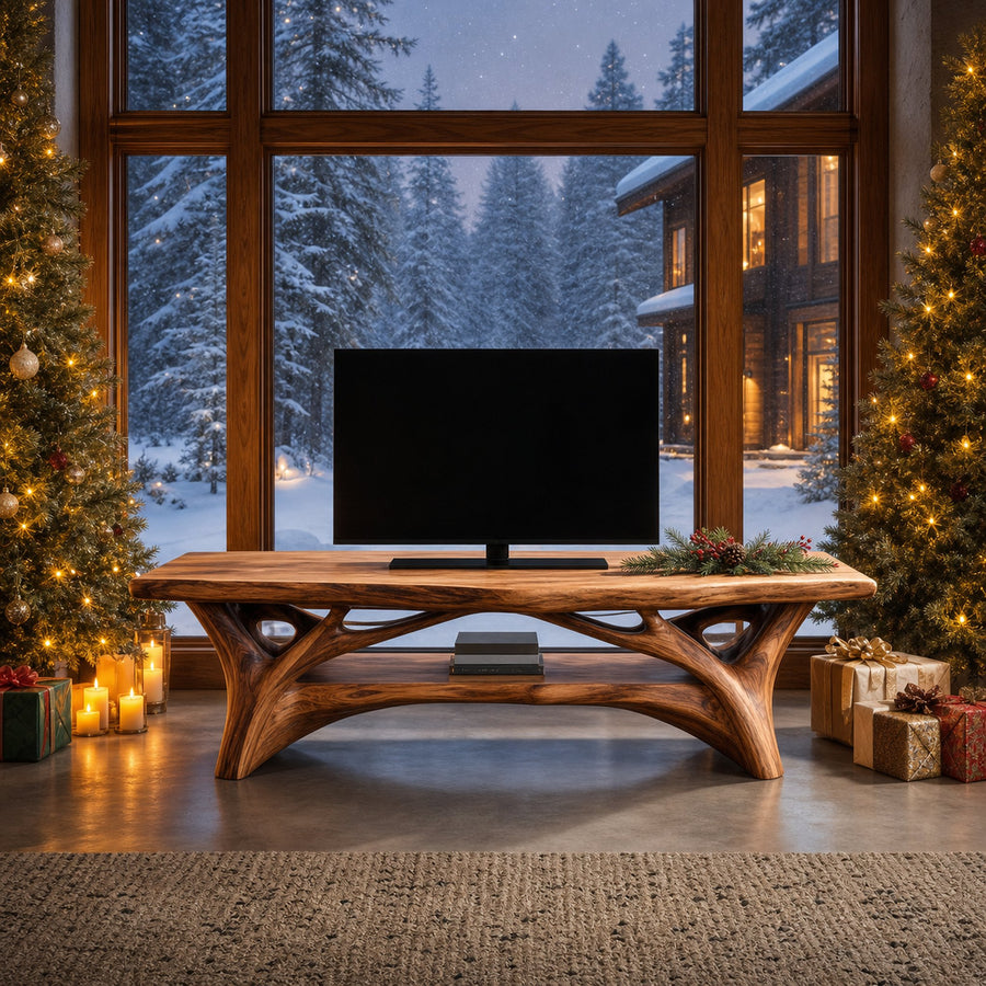 Handcrafted Wooden Live Edge TV Console For Cozy Winter Decor