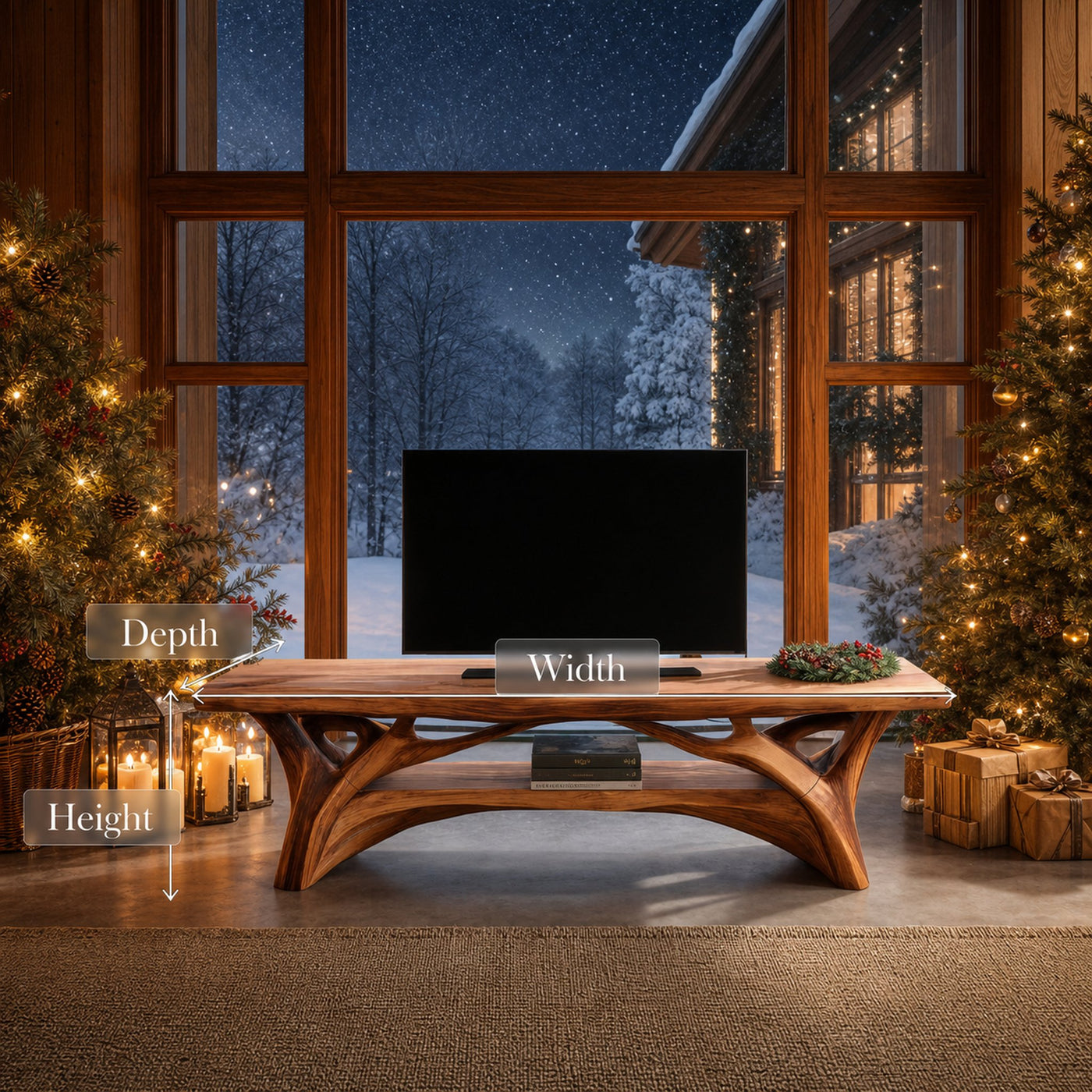 Handcrafted Wooden Live Edge TV Console For Cozy Winter Decor - product view 6