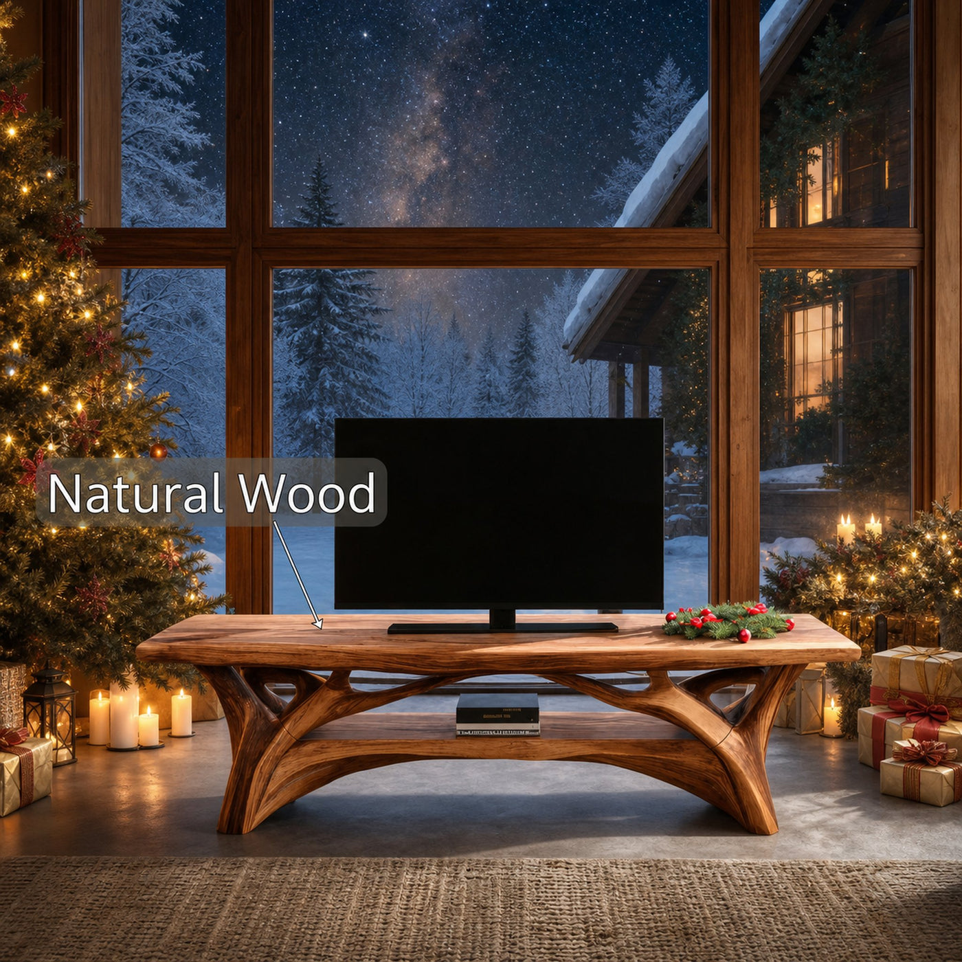 Handcrafted Wooden Live Edge TV Console For Cozy Winter Decor - product view 7