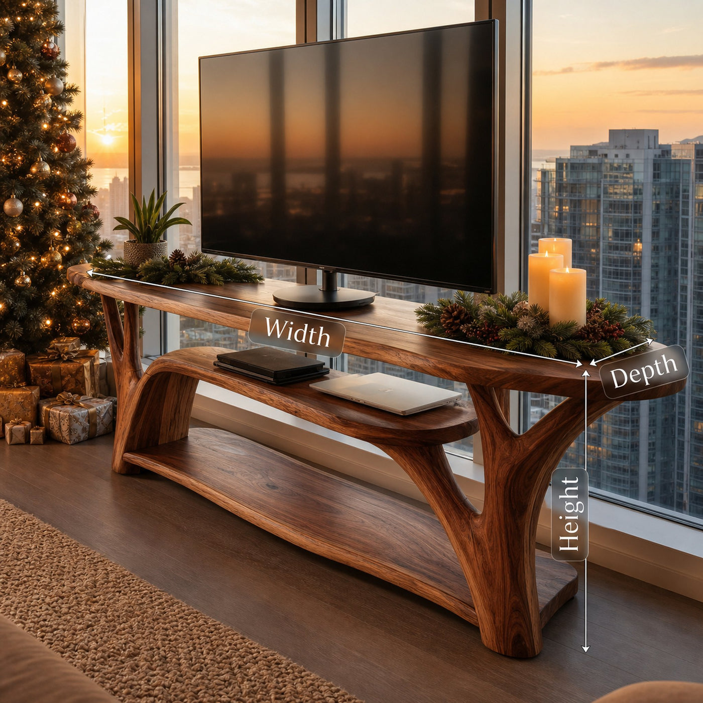 Handcrafted Wooden Live Edge TV Console For Festive Home Design - product view 7