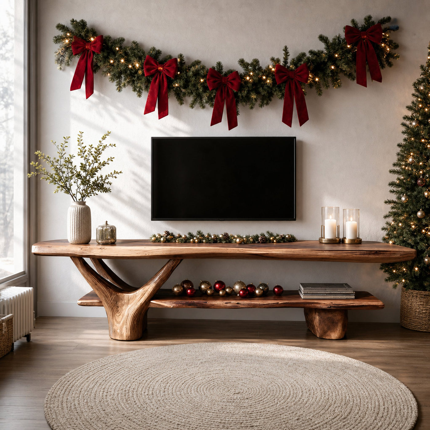 Handcrafted Wooden Live Edge TV Console For Holiday Entryway Design - product view 6