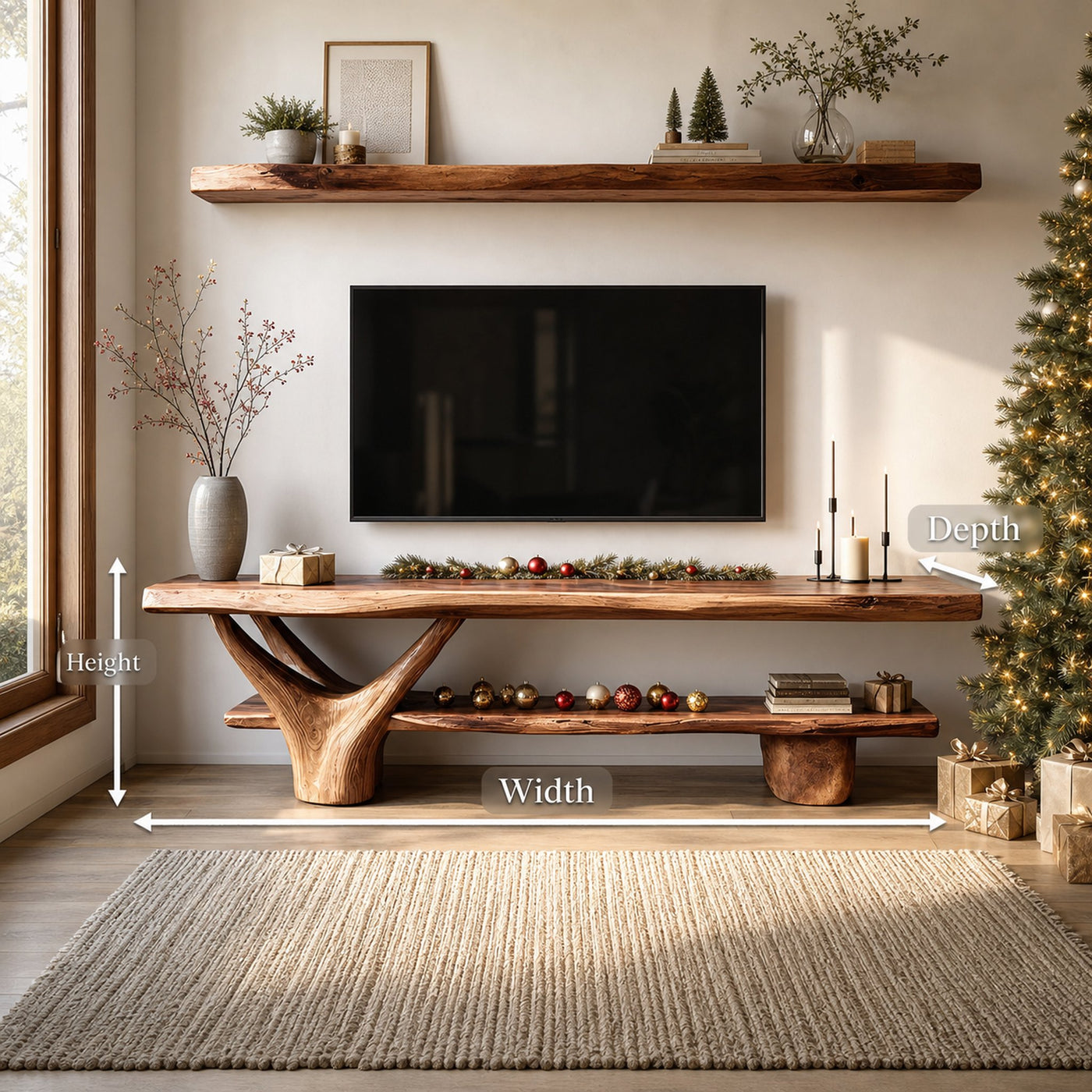 Handcrafted Wooden Live Edge TV Console For Holiday Entryway Design - product view 8