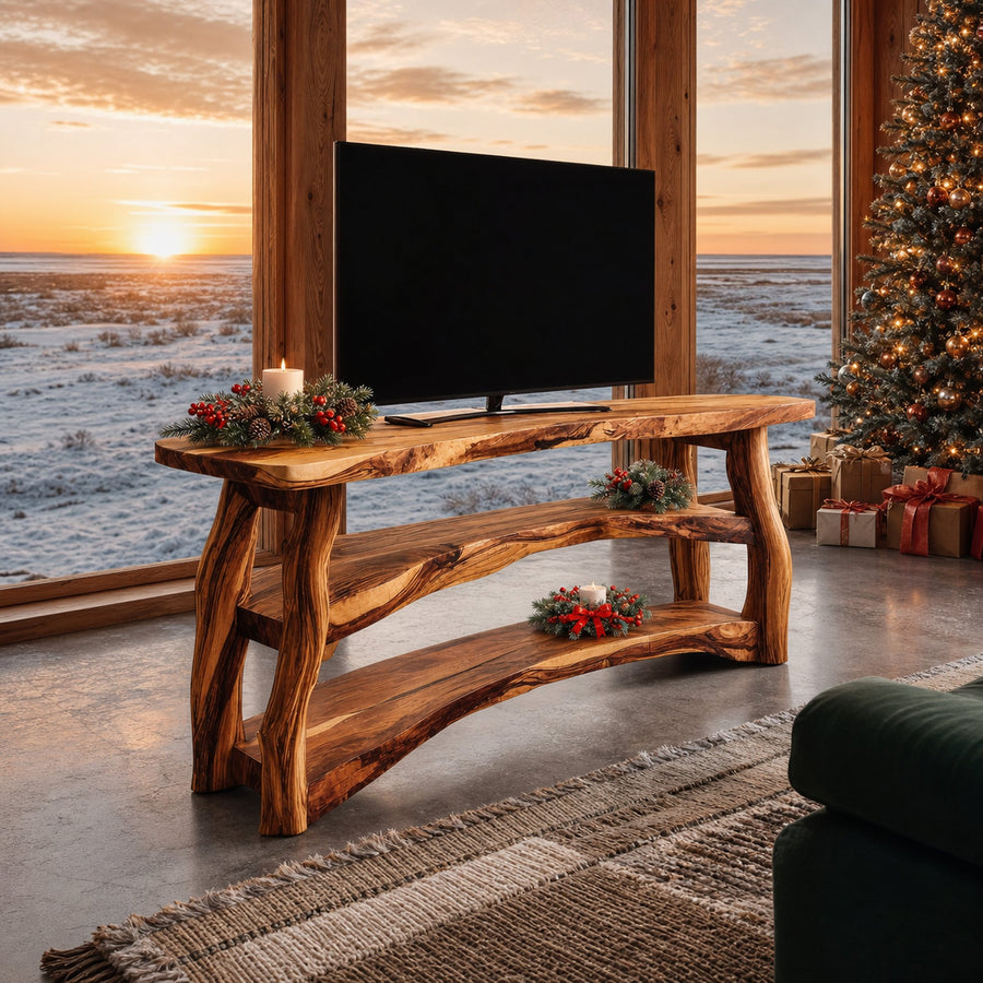 Handcrafted Wooden Live Edge TV Console For Holiday Interior