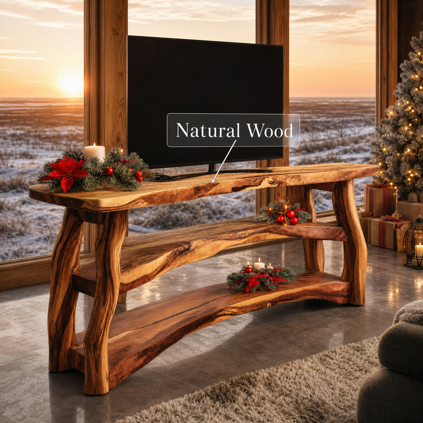 Handcrafted Wooden Live Edge TV Console For Holiday Interior - product view 6