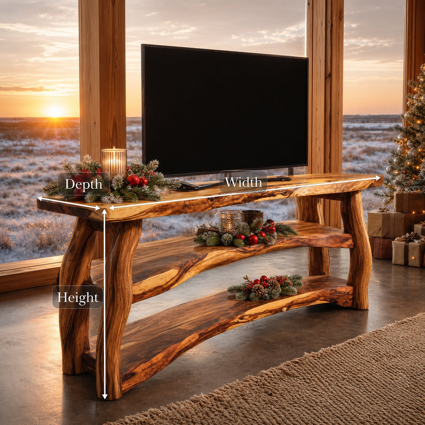 Handcrafted Wooden Live Edge TV Console For Holiday Interior - product view 7