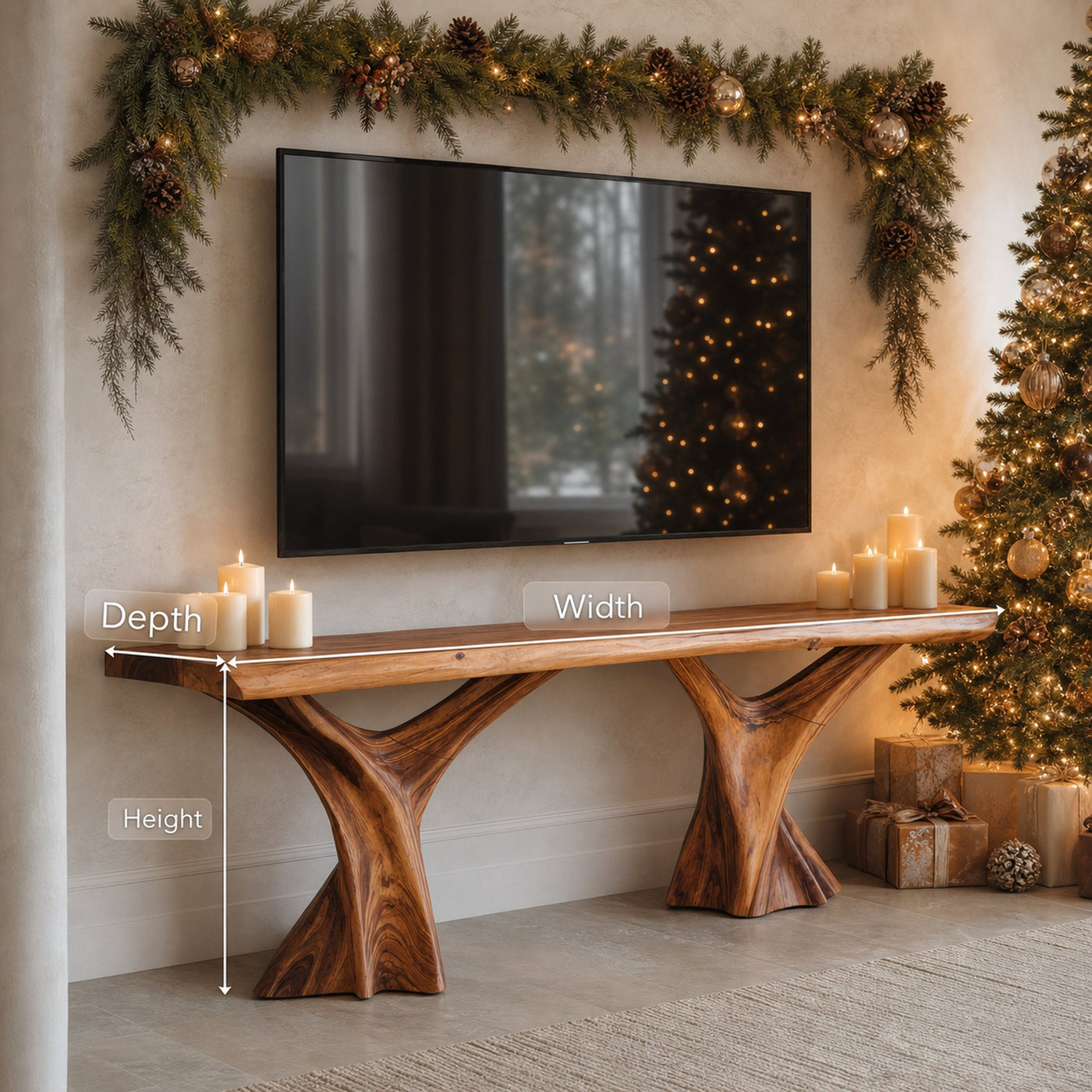 Handcrafted Wooden Live Edge TV Console For Winter Decor Gift - product view 7