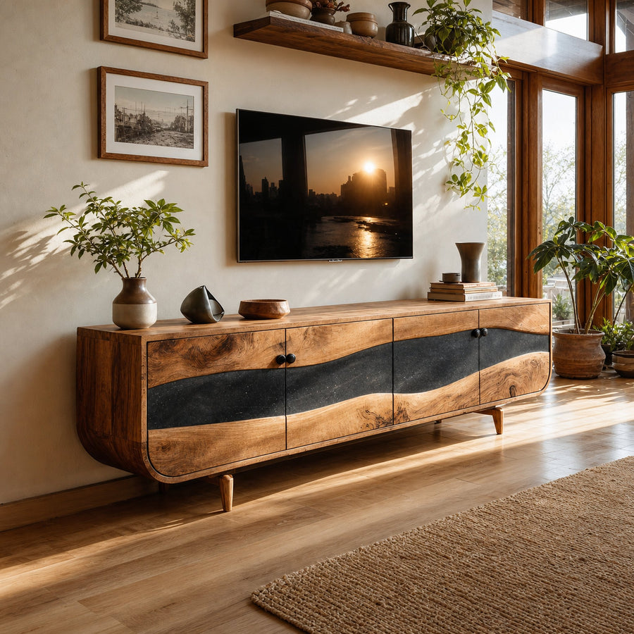 Handcrafted Wooden Live Edge TV Stand For Furniture Decor