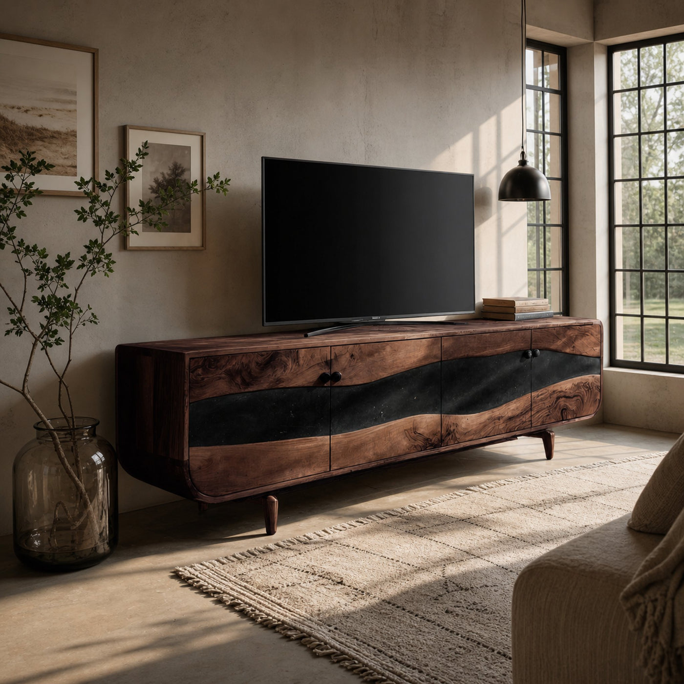Handcrafted Wooden Live Edge TV Stand For Furniture Decor - product view 6